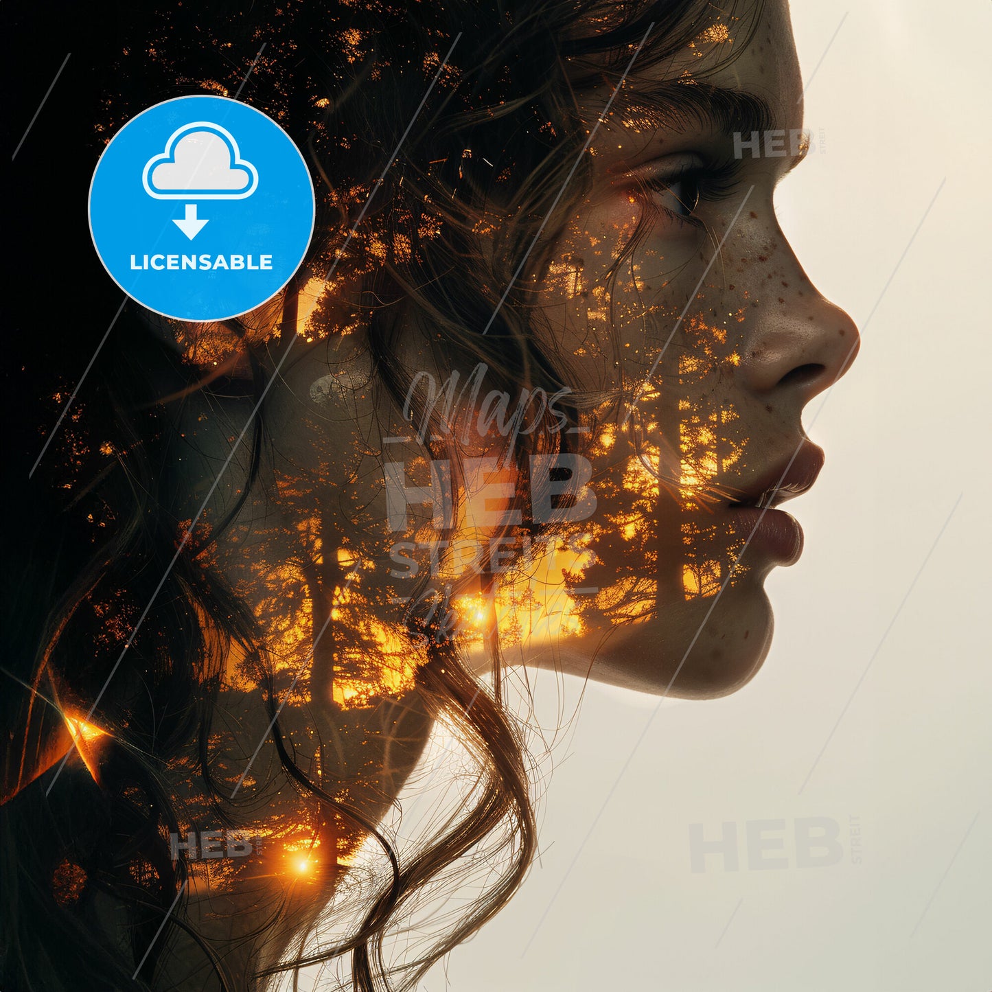 Palette of Possibilities - A womans profile with trees and lights