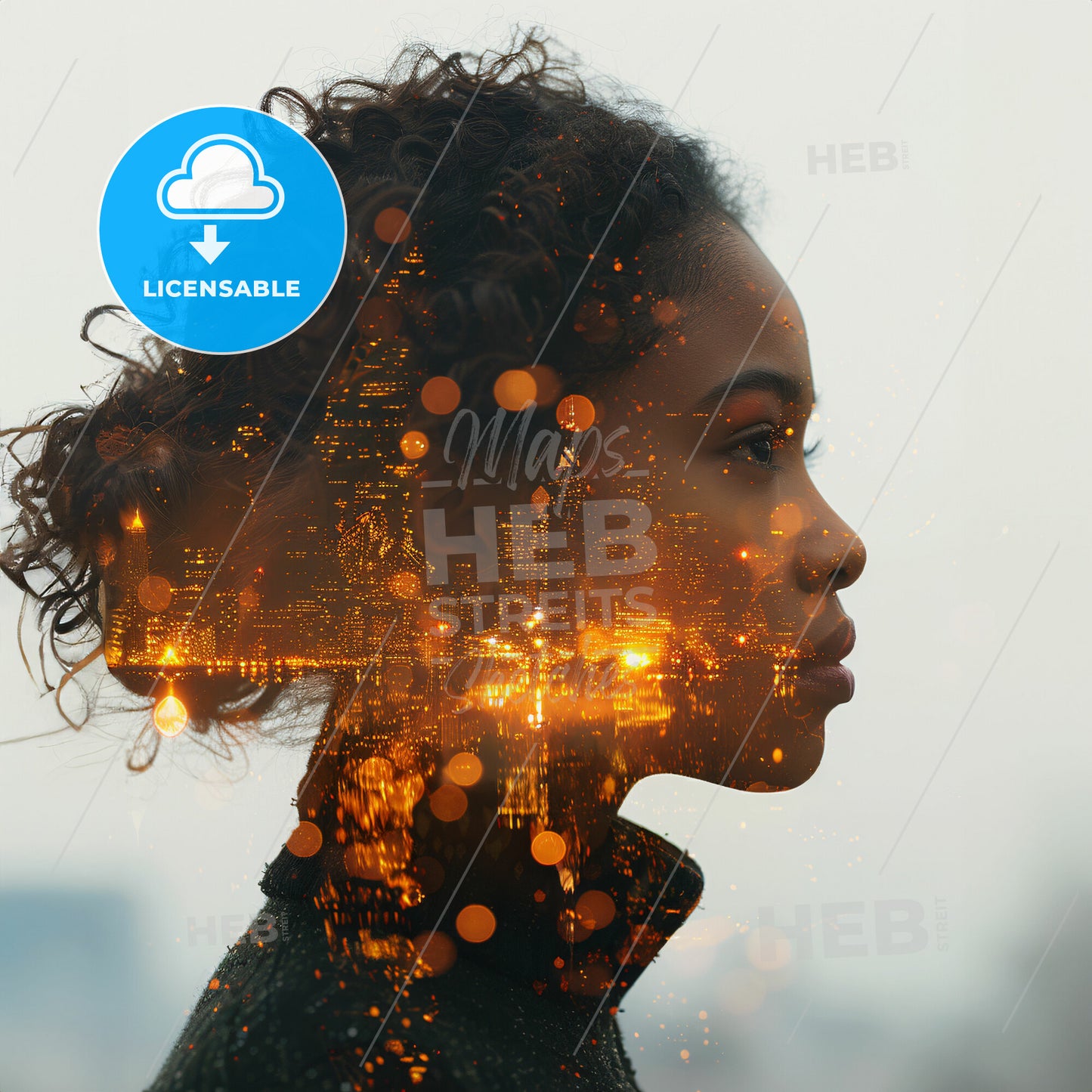 Palette of Possibilities - A womans profile with a city in the background