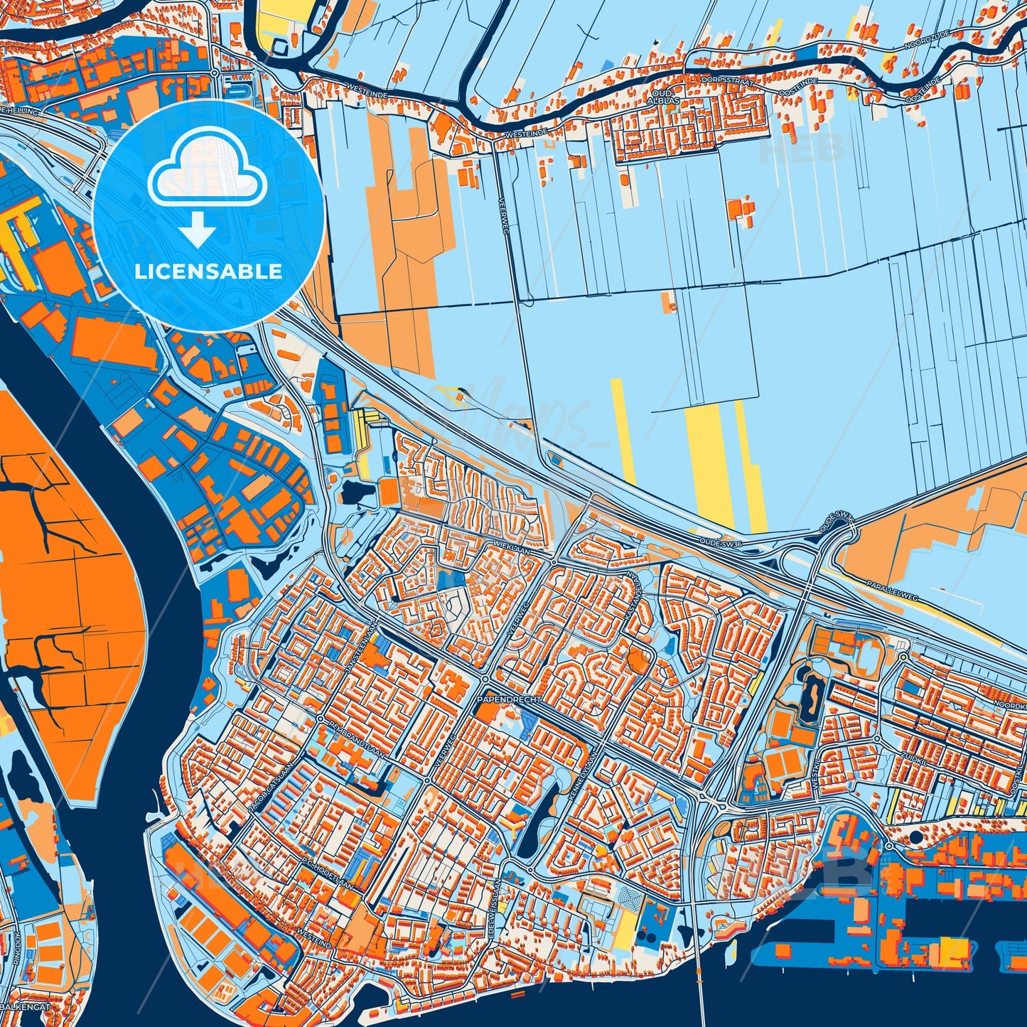 Colorful Papendrecht Street Map with Labels and Buildings