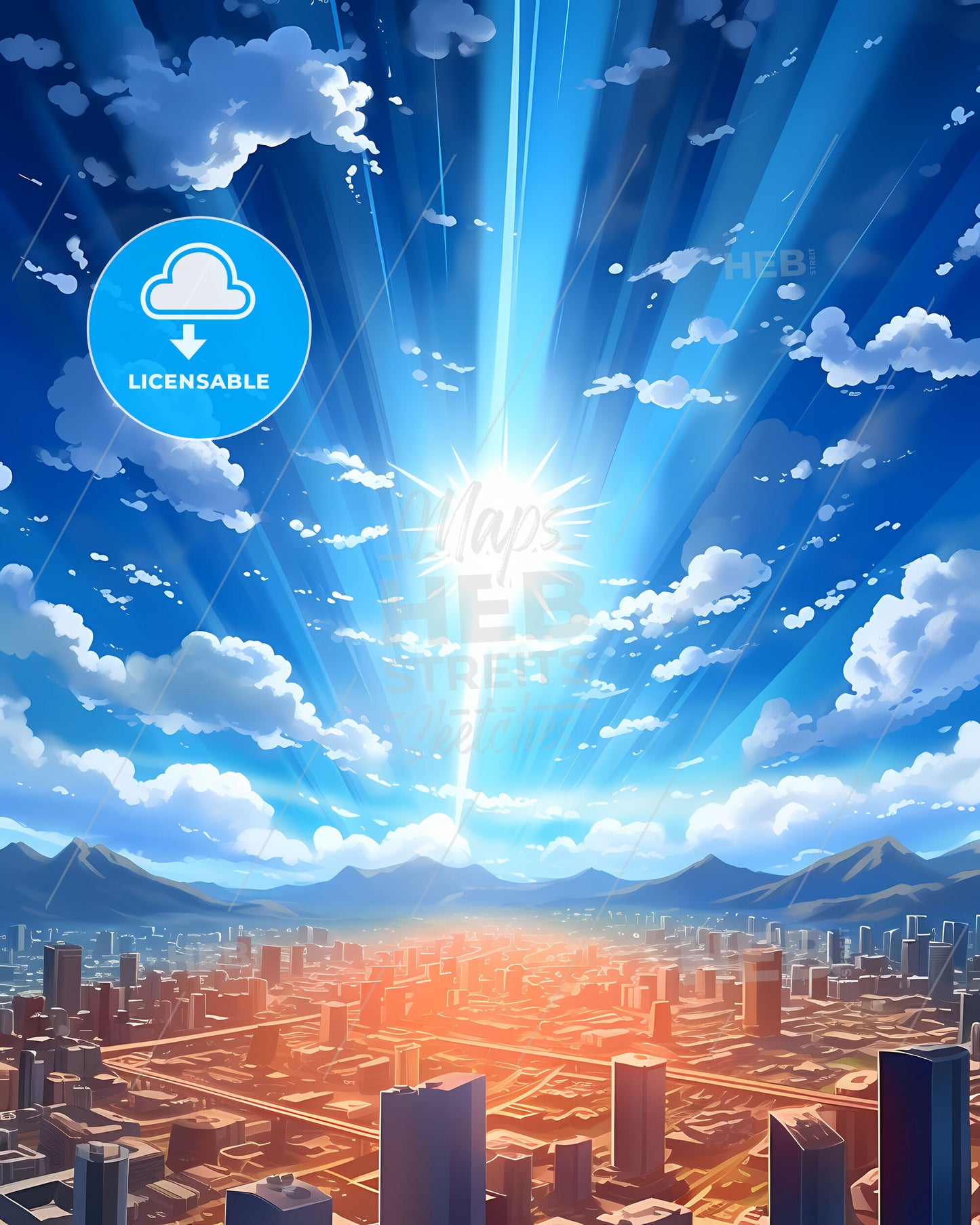 Vibrant Painting of Parana Argentina Skyline Under an Illuminating Celestial Glow