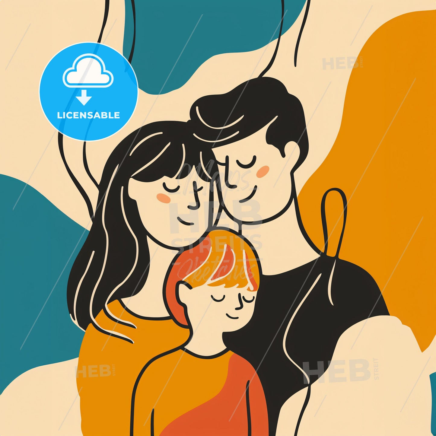 Parents Hold A New Born - A Cartoon Of A Family