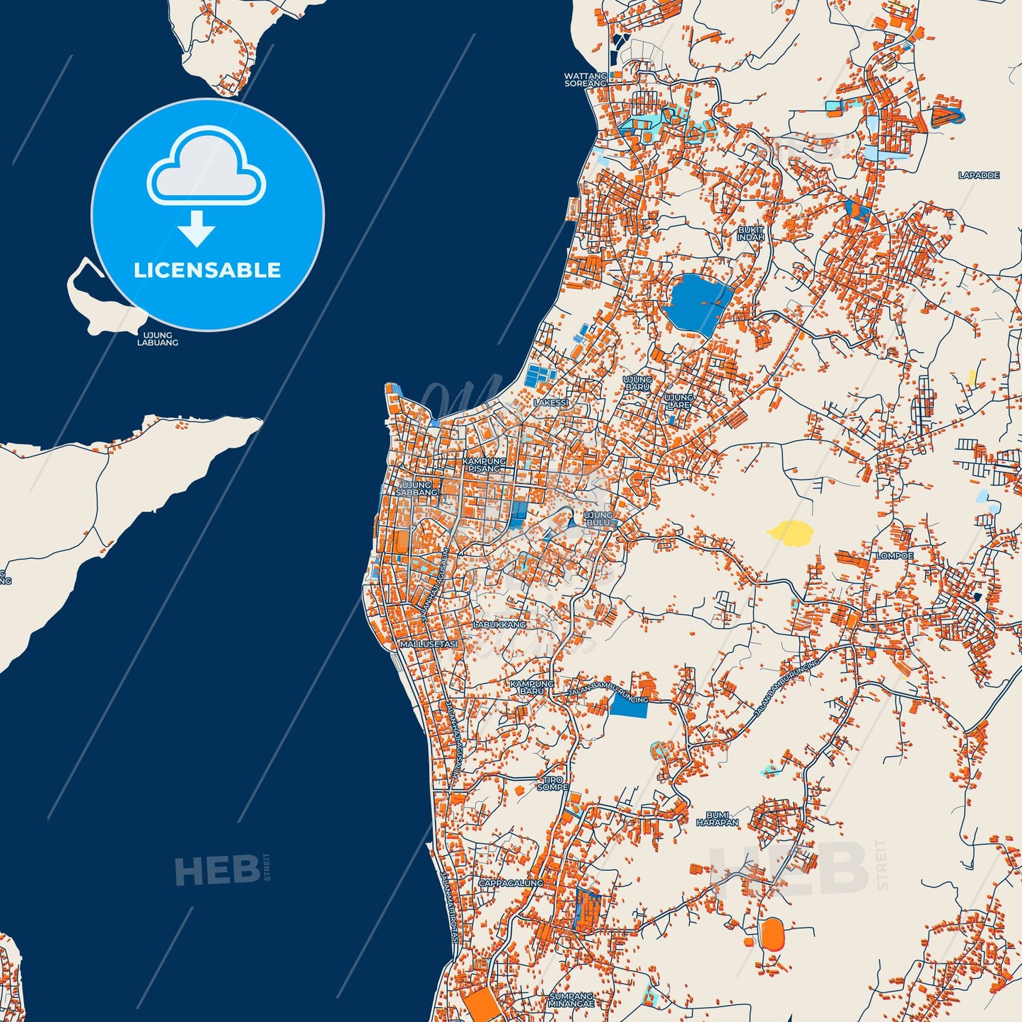 Colorful Parepare Street Map with Labels and Buildings