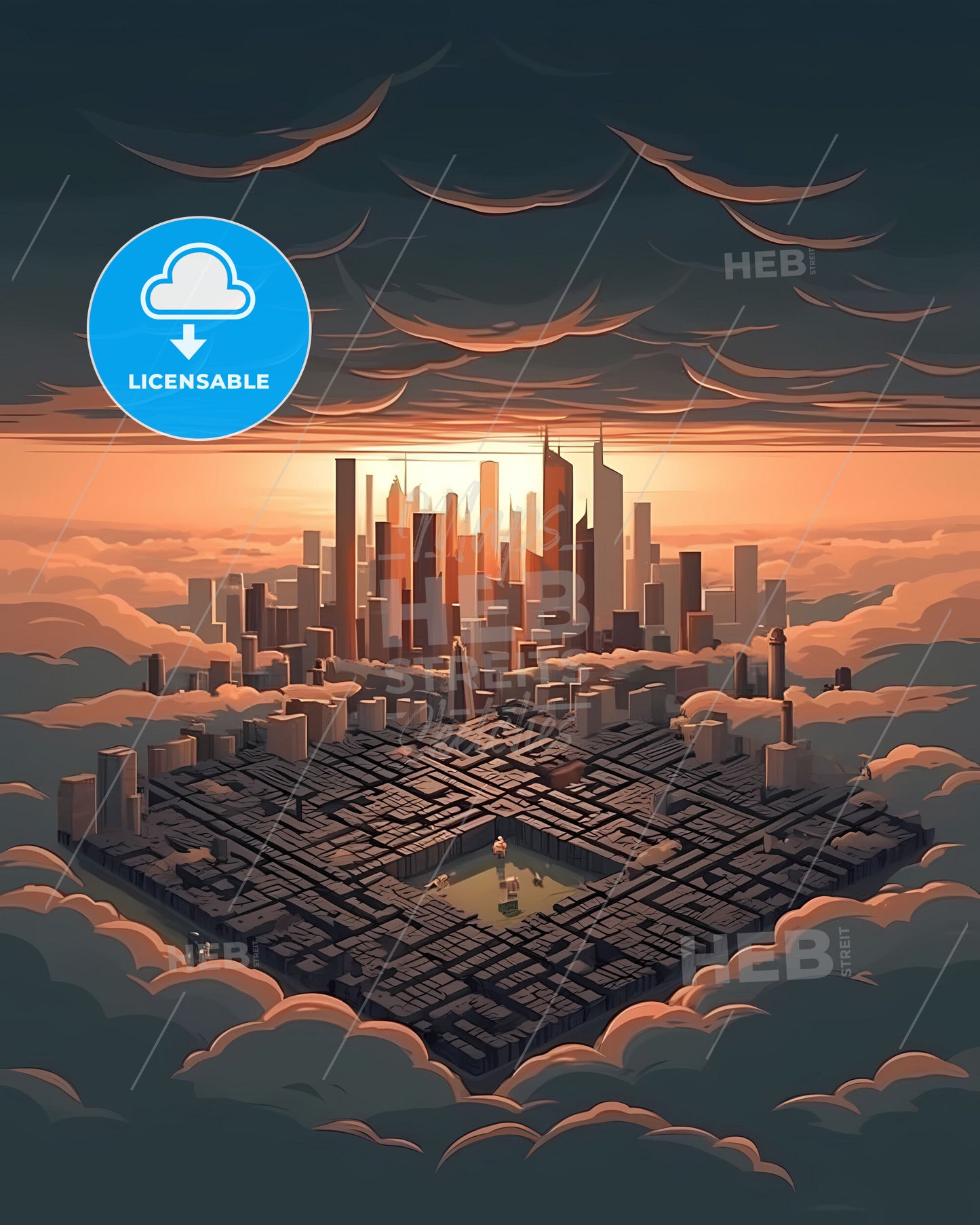 Cityscape Painting | Abstract Expressionist Skyline Art | Urban Metropolis Canvas Artwork