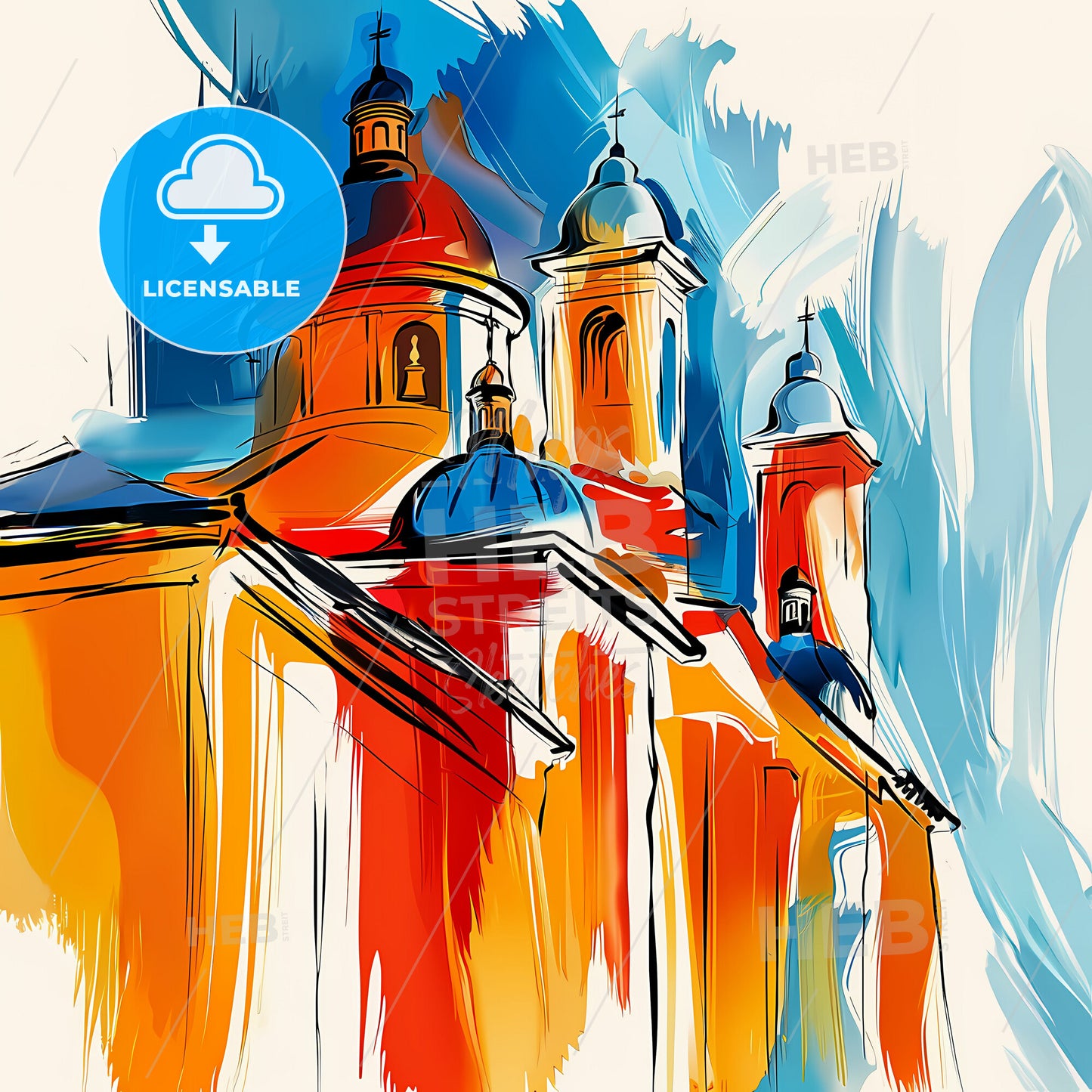 Vibrant Pasadena, California - A Painting Of A Building With Domes