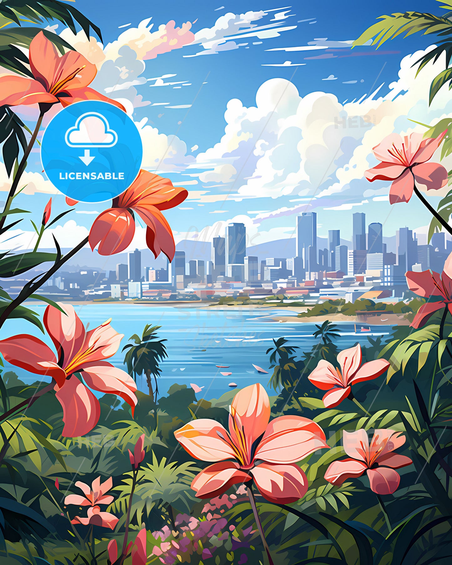 Cityscape Canvas Painting - Original Artwork Featuring Pasig Philippines Skyline from Beach