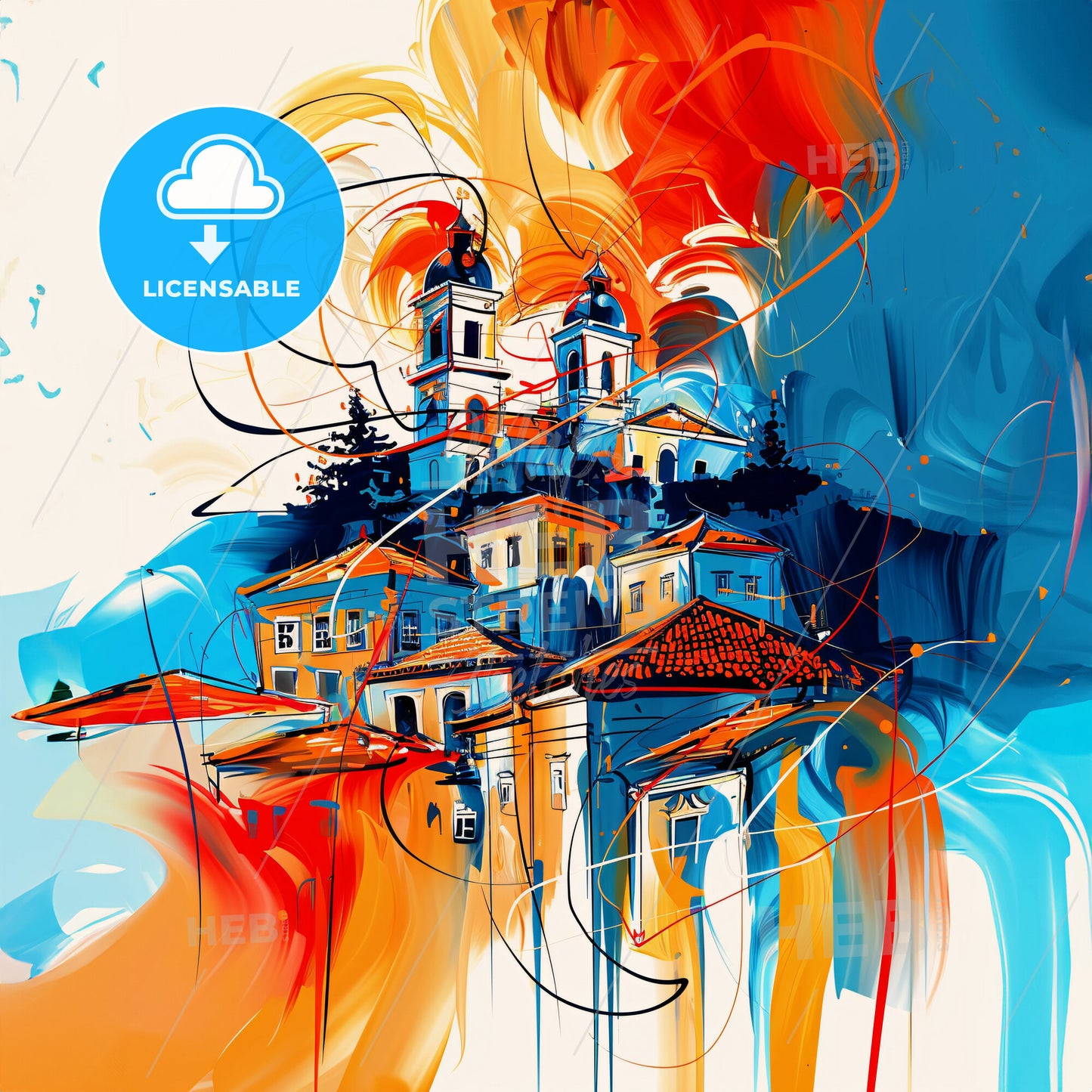 Vibrant Patras, Greece - A Painting Of A Building