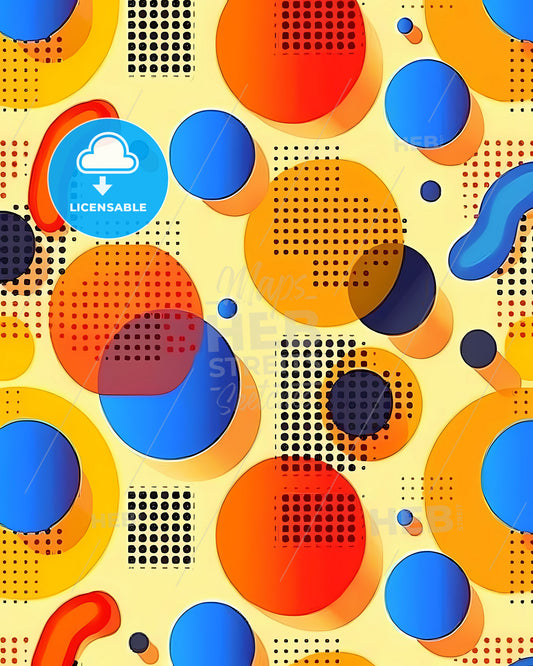 Colorful Retro Art Background, Orange Yellow Blue, Circles and Dots, Painting, Vibrant, Abstract