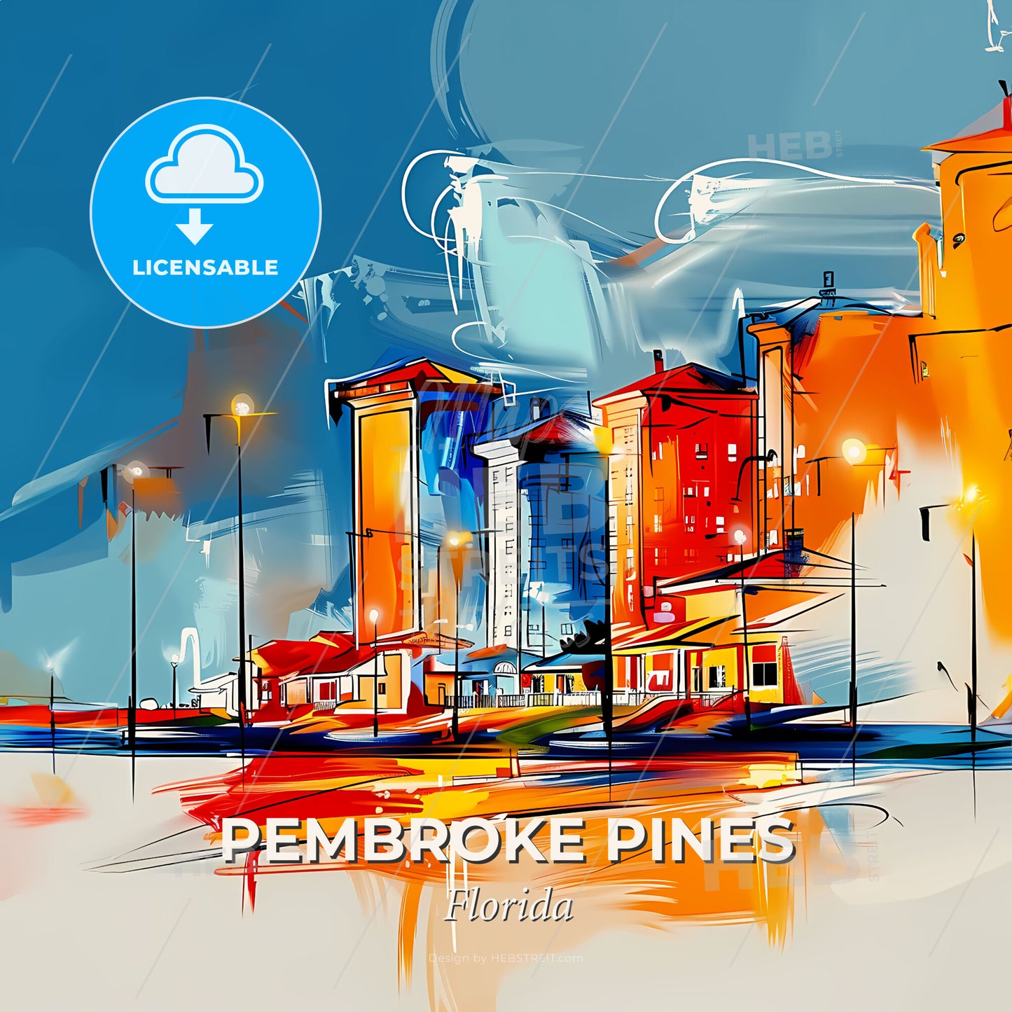 Vibrant Pembroke Pines, Florida - A Painting Of A City - Square format print template