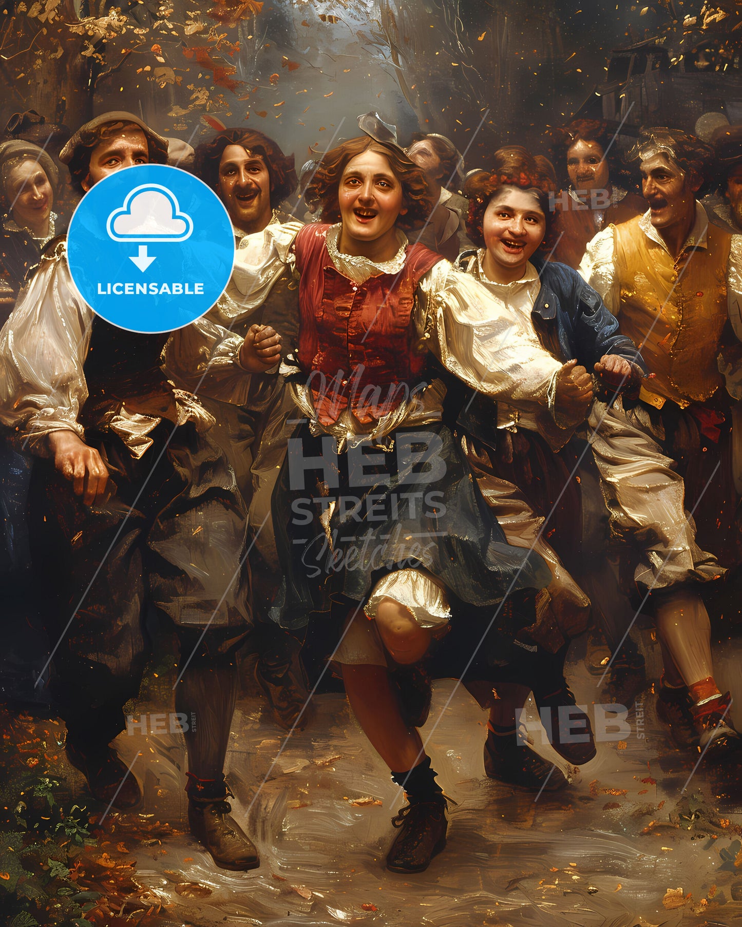 Renaissance-Style Dancers in Sneakers and Headphones: A Vibrant Artistic Depiction of Music and Movement