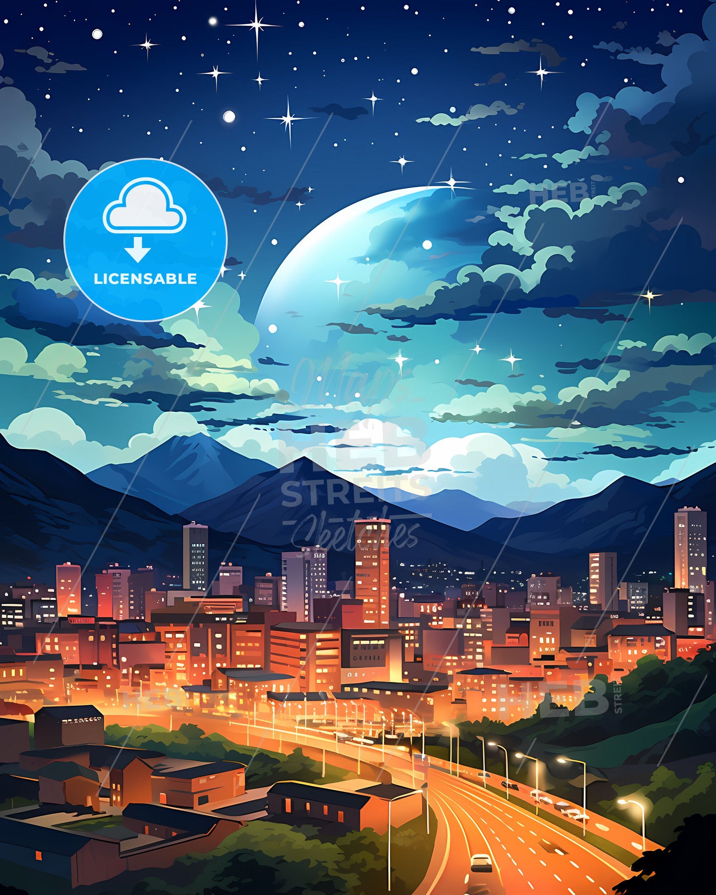 Pereira Colombia City Painting Skyline Urban Lights Mountains Art Culture Travel