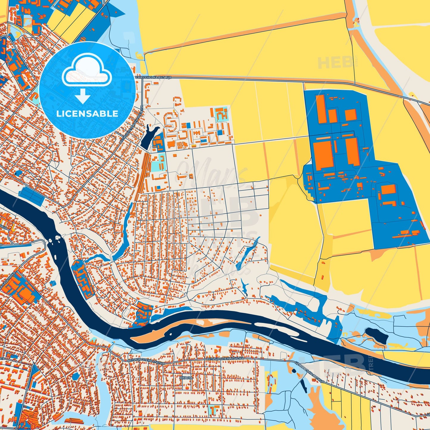 Colorful Pervomaisk Street Map with Labels and Buildings
