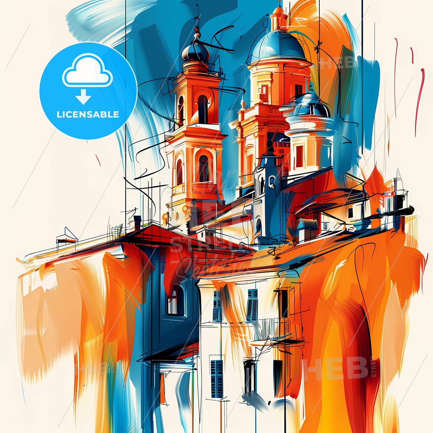 Vibrant Pesaro, Italy - A Painting Of A Building