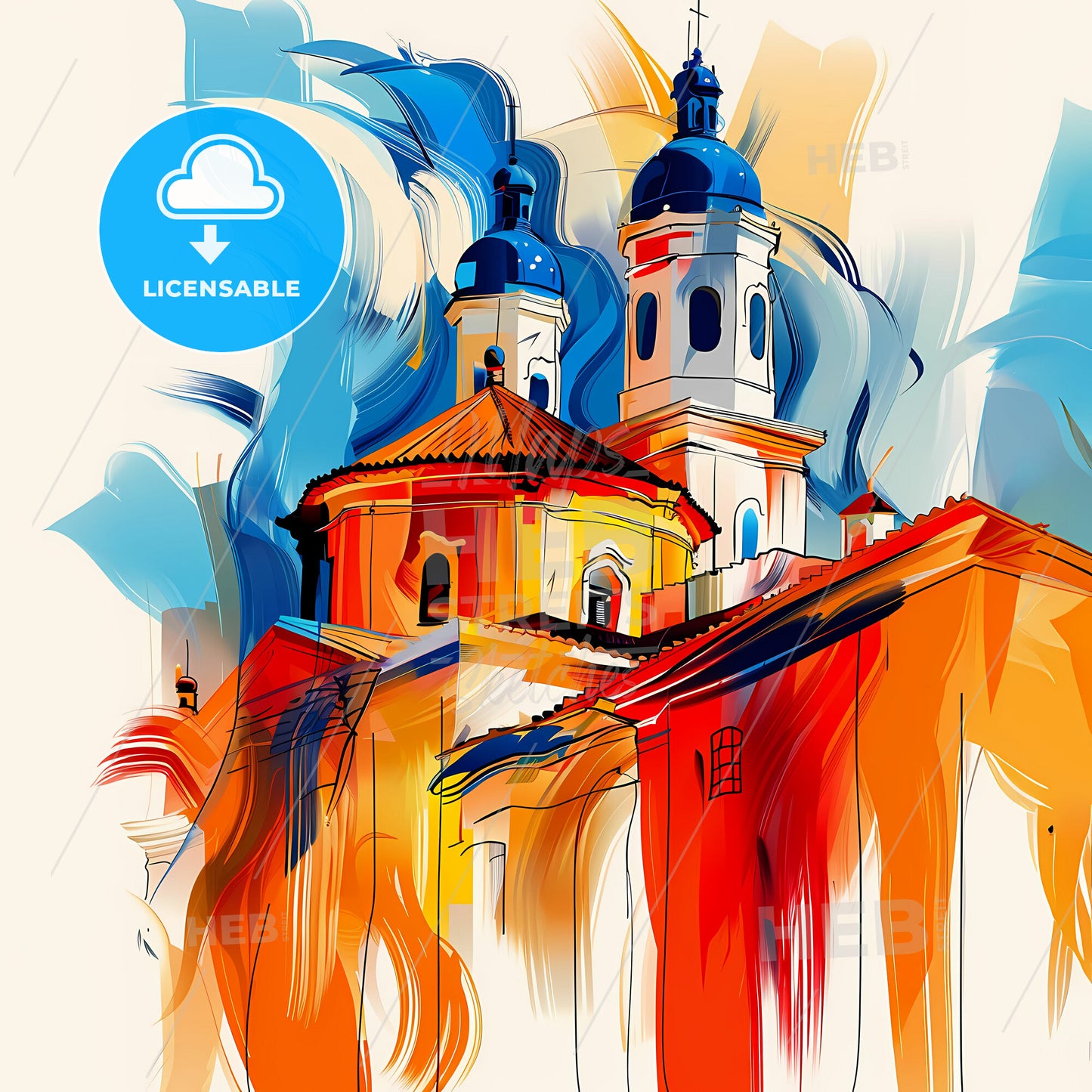 Vibrant Petropolis, Brazil - A Painting Of A Building With Blue And Orange Colors