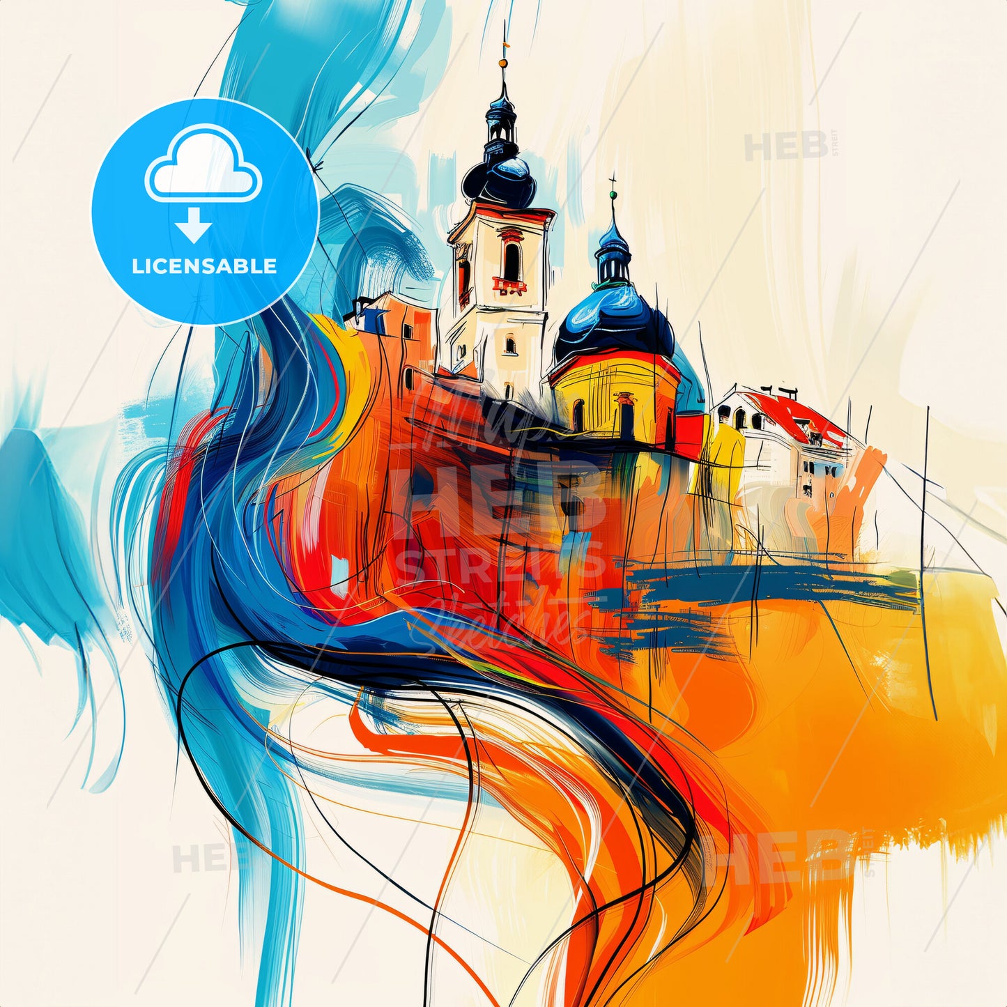 Vibrant Pforzheim, Germany - A Painting Of A Building On A Hill