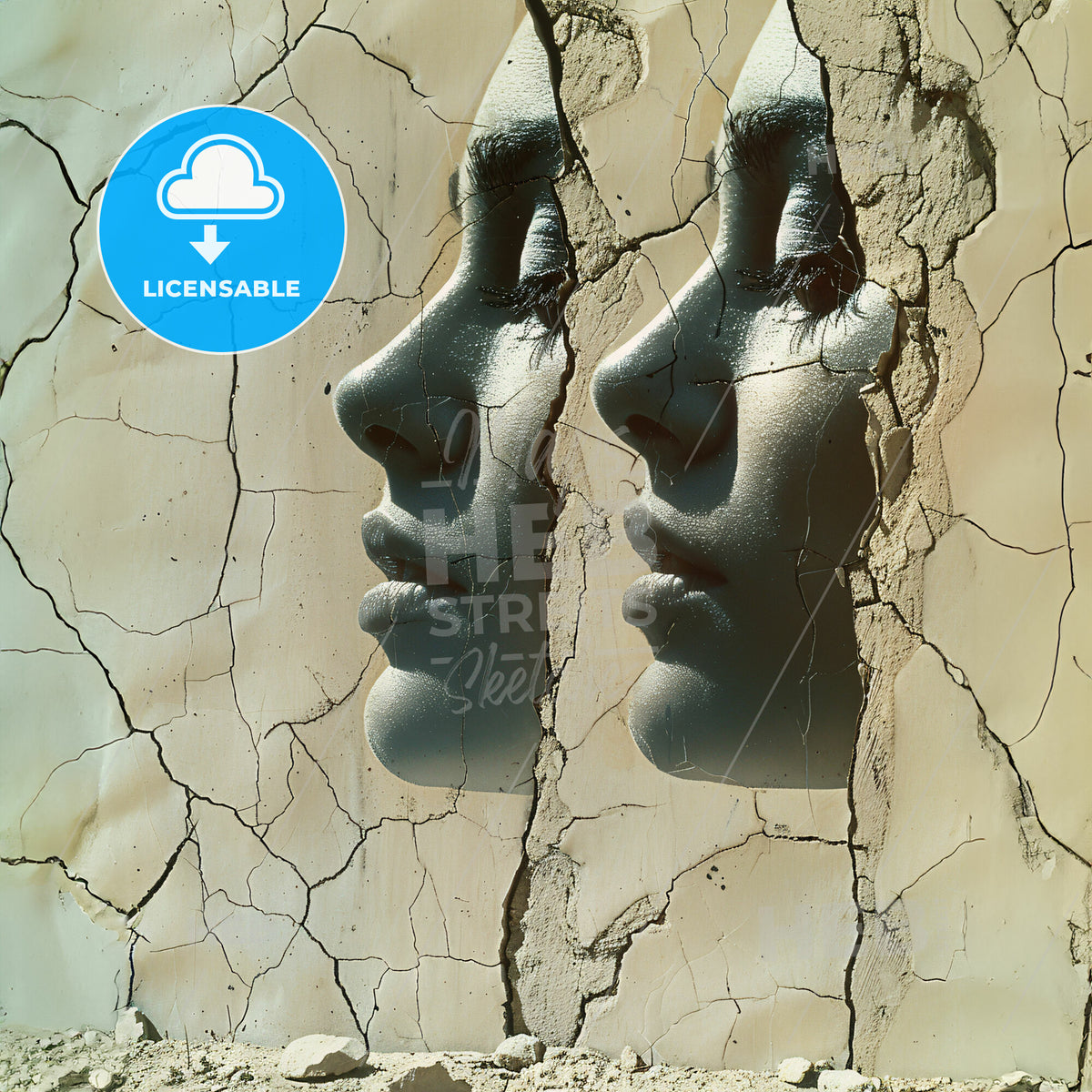 Phantom Phrases: Ghosts of Graffiti - A womans face in a cracked wall