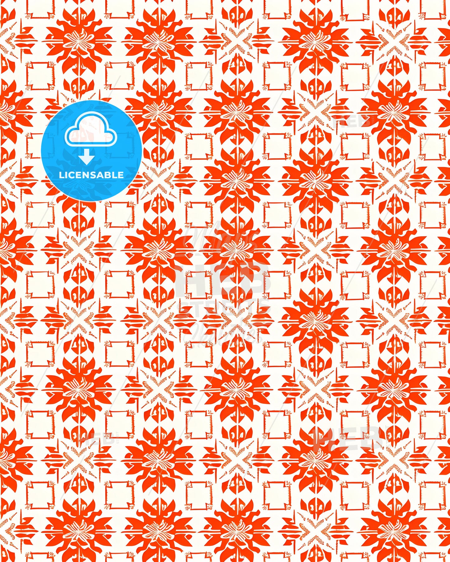 Philippine Inabel Flower Motif Traditional Art Painting, Red and White Floral Pattern