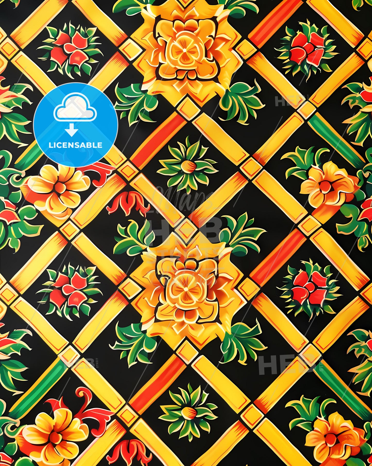 Philippines, Traditional Pattern, Inabel, Filipino, Floral, Black Background, Painting, Art