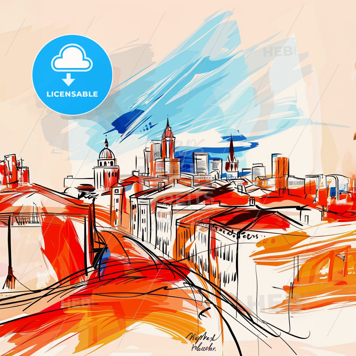 Vibrant Phoenix, Arizona - A Drawing Of A City