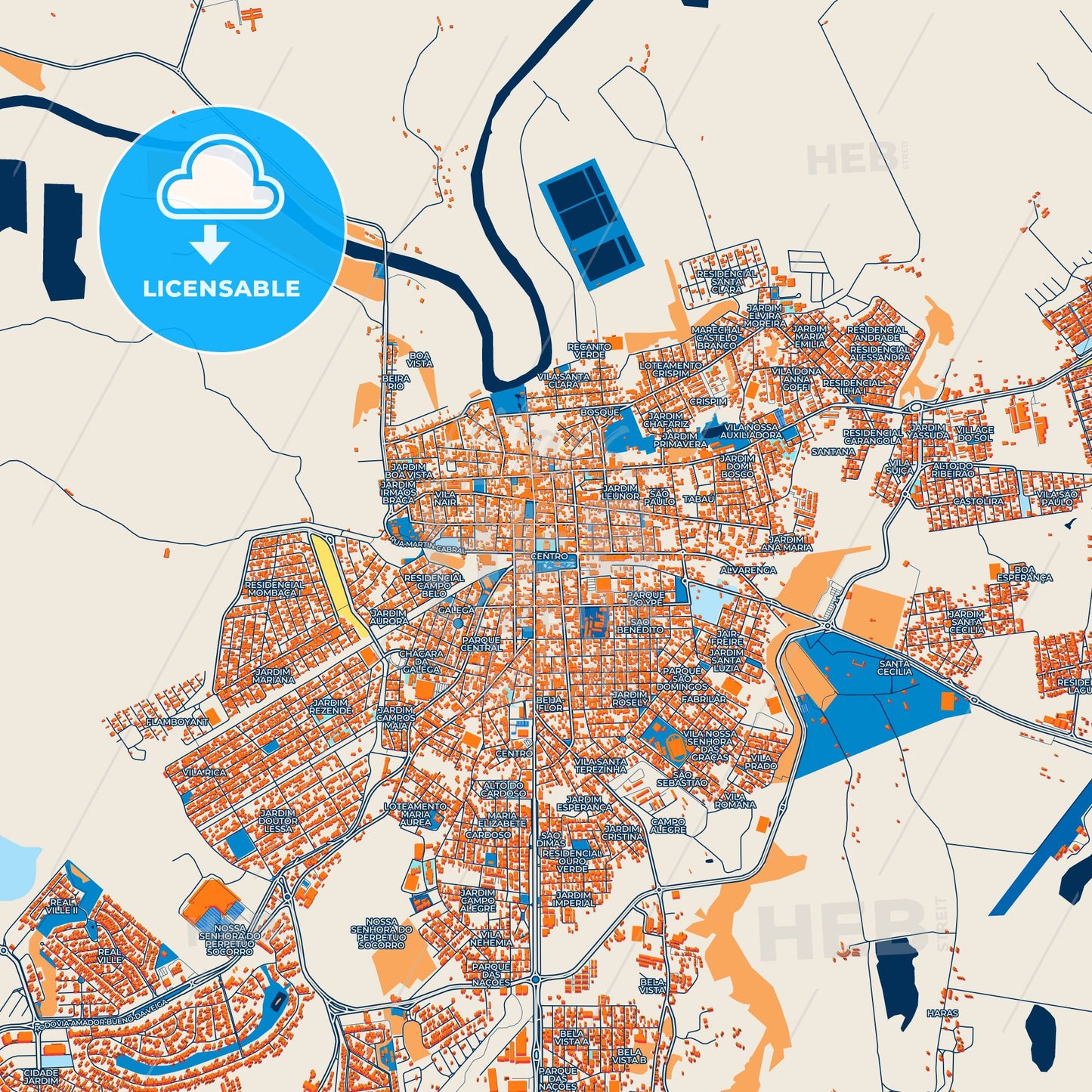 Colorful Pindamonhangaba Street Map with Labels and Buildings