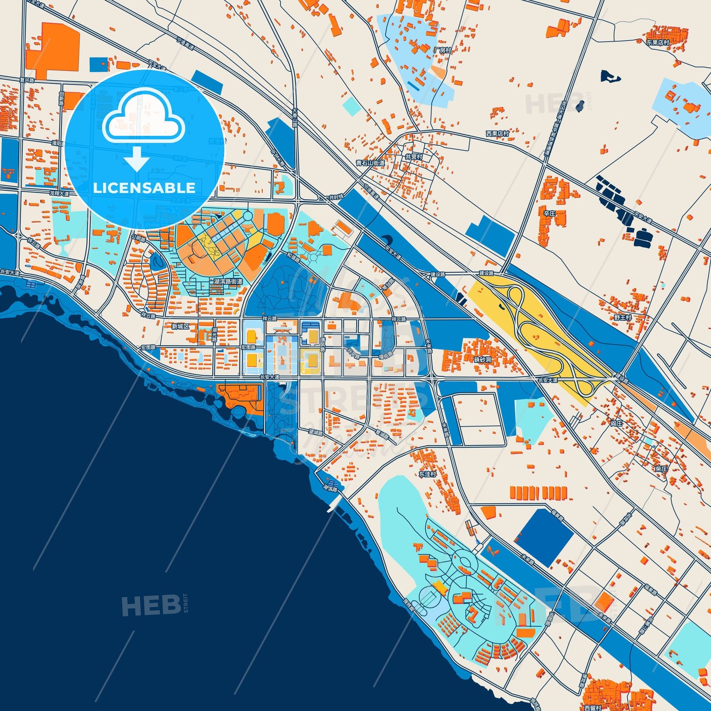 Colorful Pingdingshan Street Map with Labels and Buildings