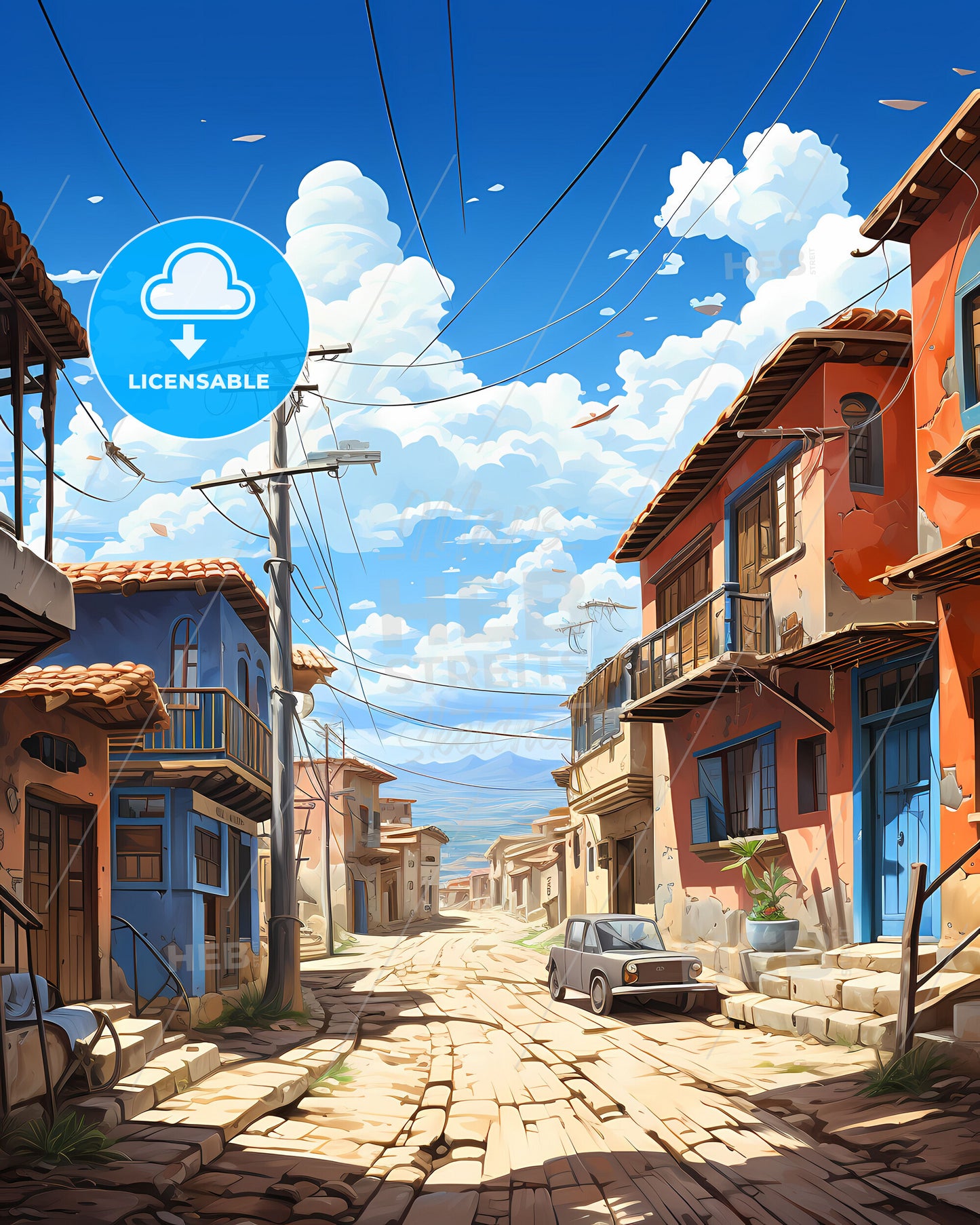 Piura Peru Skyline Art Painting Street Buildings Cars Vibrant Color