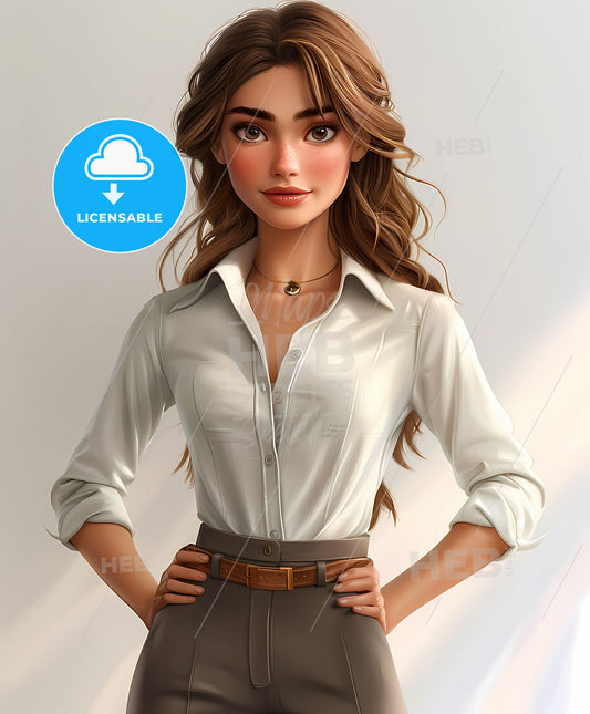 Fashionable 1920s female character in Pixar-inspired style, head-to-toe view, vibrant artwork, blank background, casual cartoonish illustration.