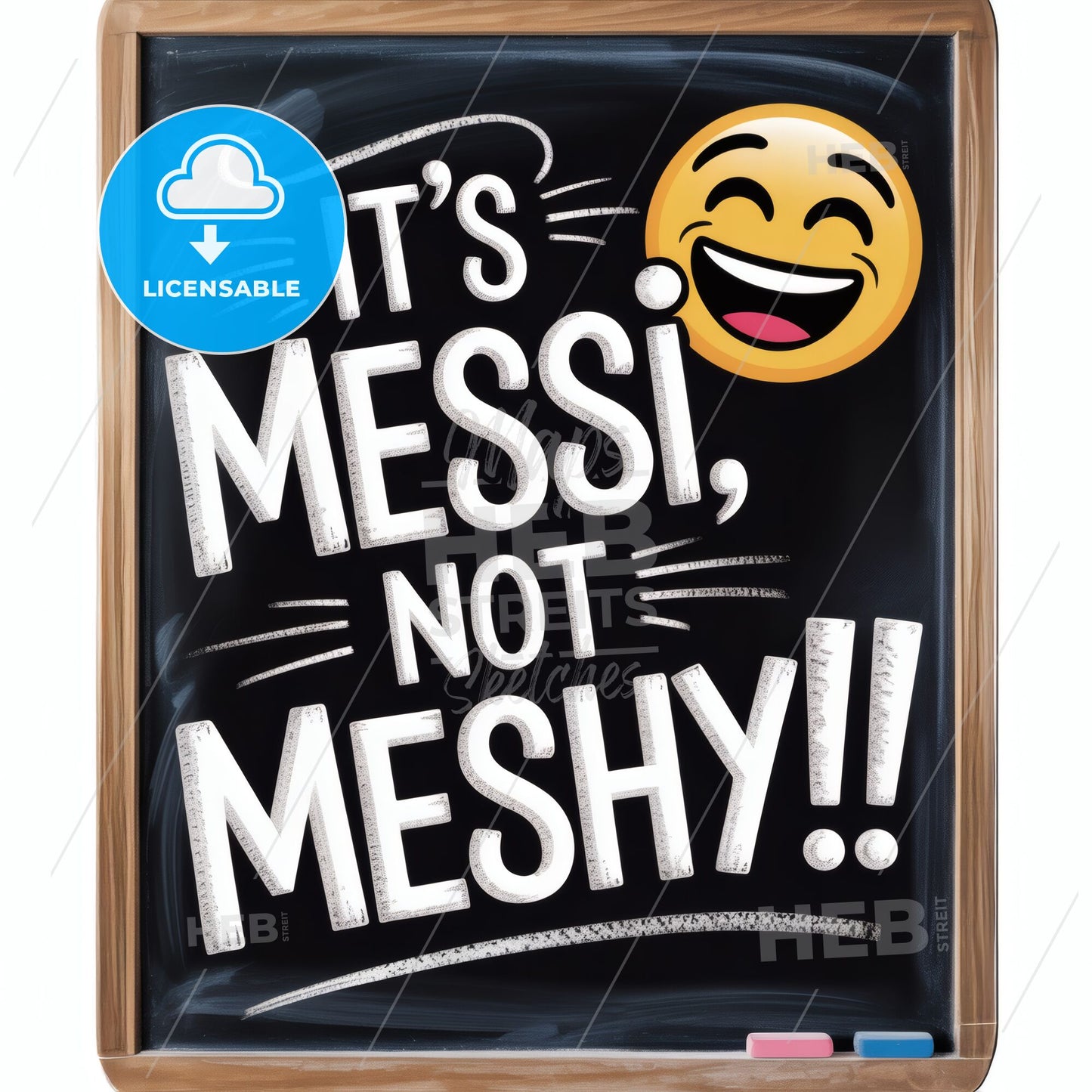 Playful Chalkboard Sign Featuring Humorous Messi Phrase with Smiley Emoji