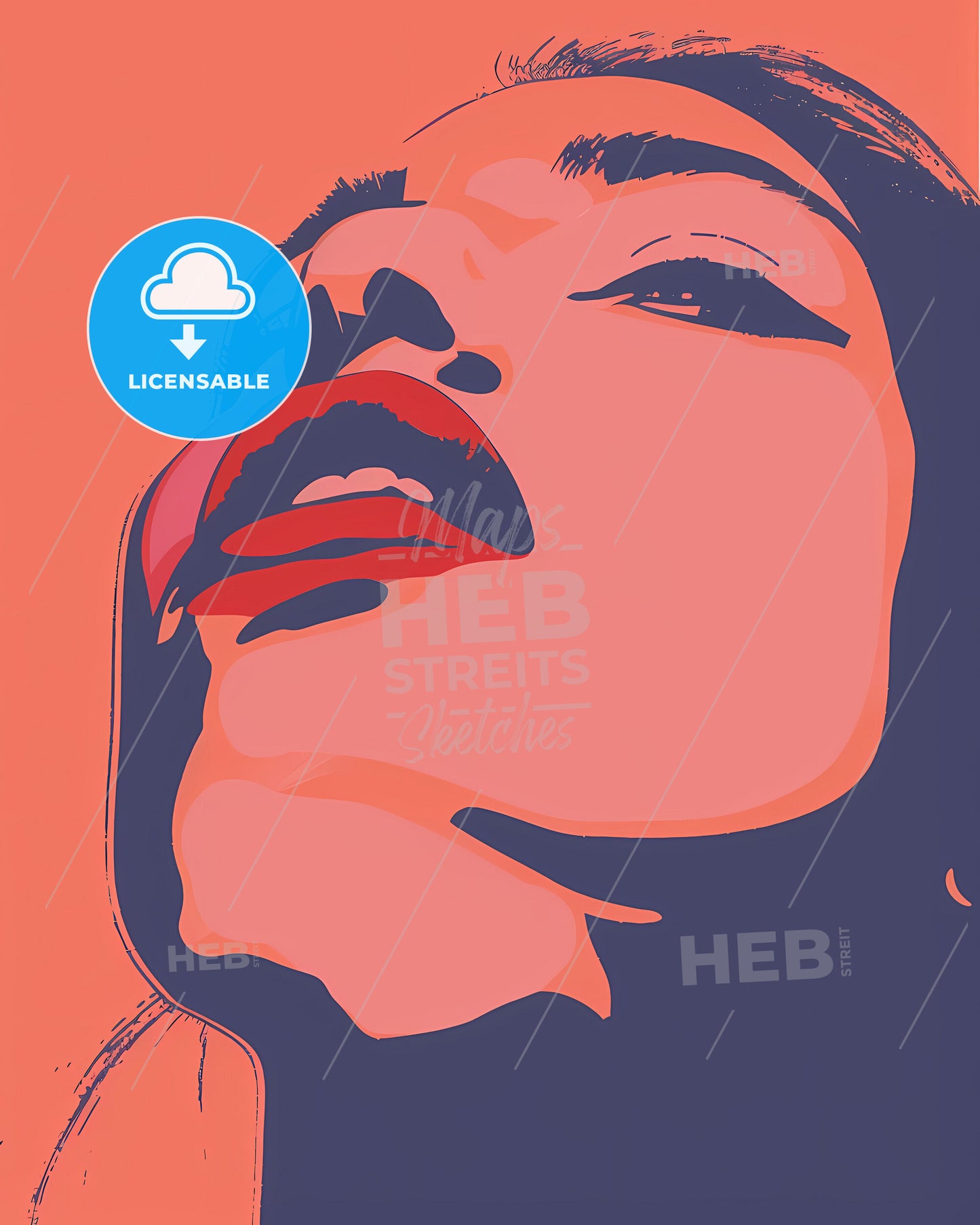 Energetic, playful pop art with bright colors and a focus on a woman with vibrant red lips, featuring simple yet captivating lines and a contemporary, minimalist, and graphic aesthetic.