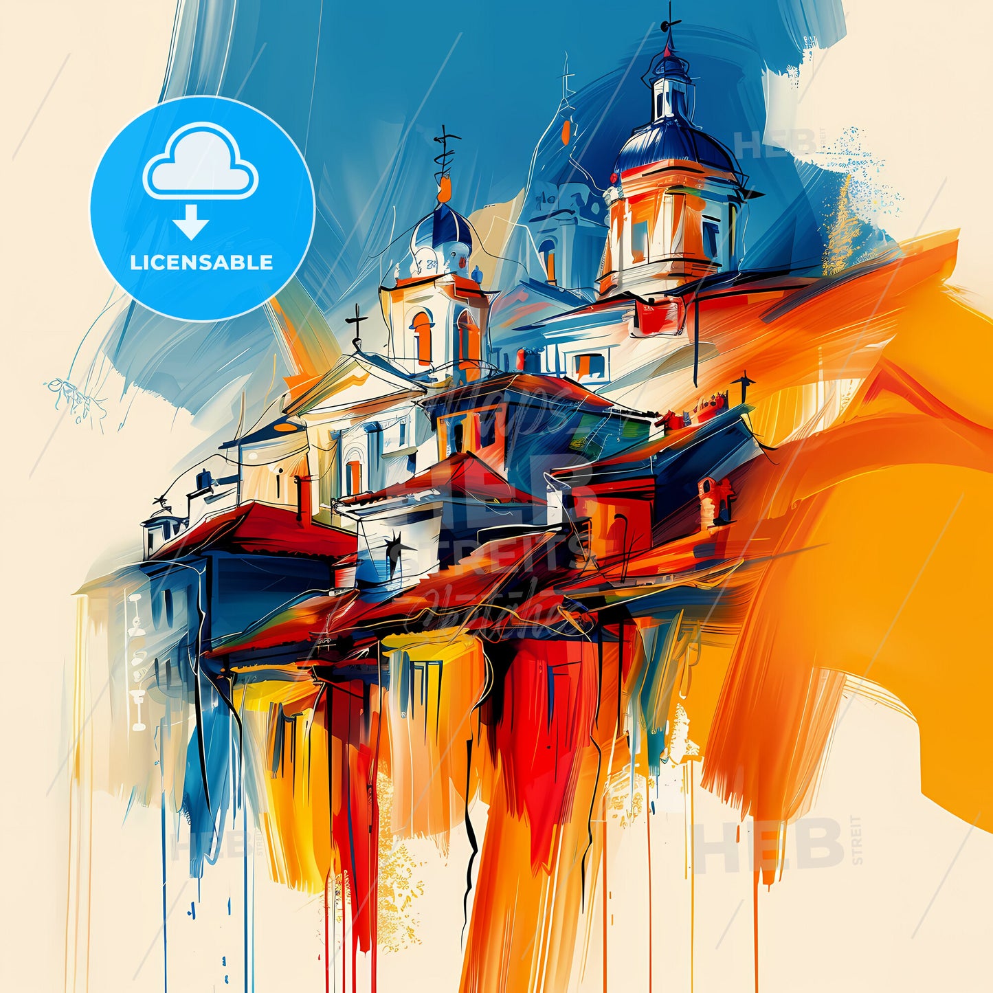 Vibrant Пловдив, Bulgaria - A Painting Of A Building