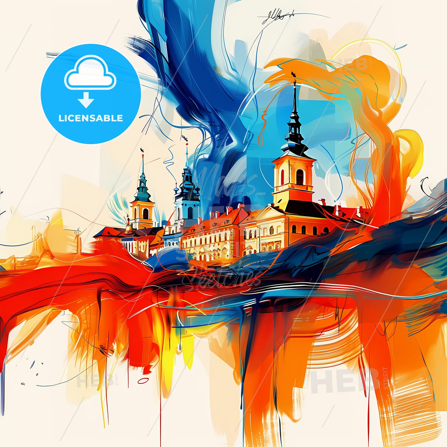 Vibrant Plzeň, Czechia - A Painting Of A Building With Colorful Paint