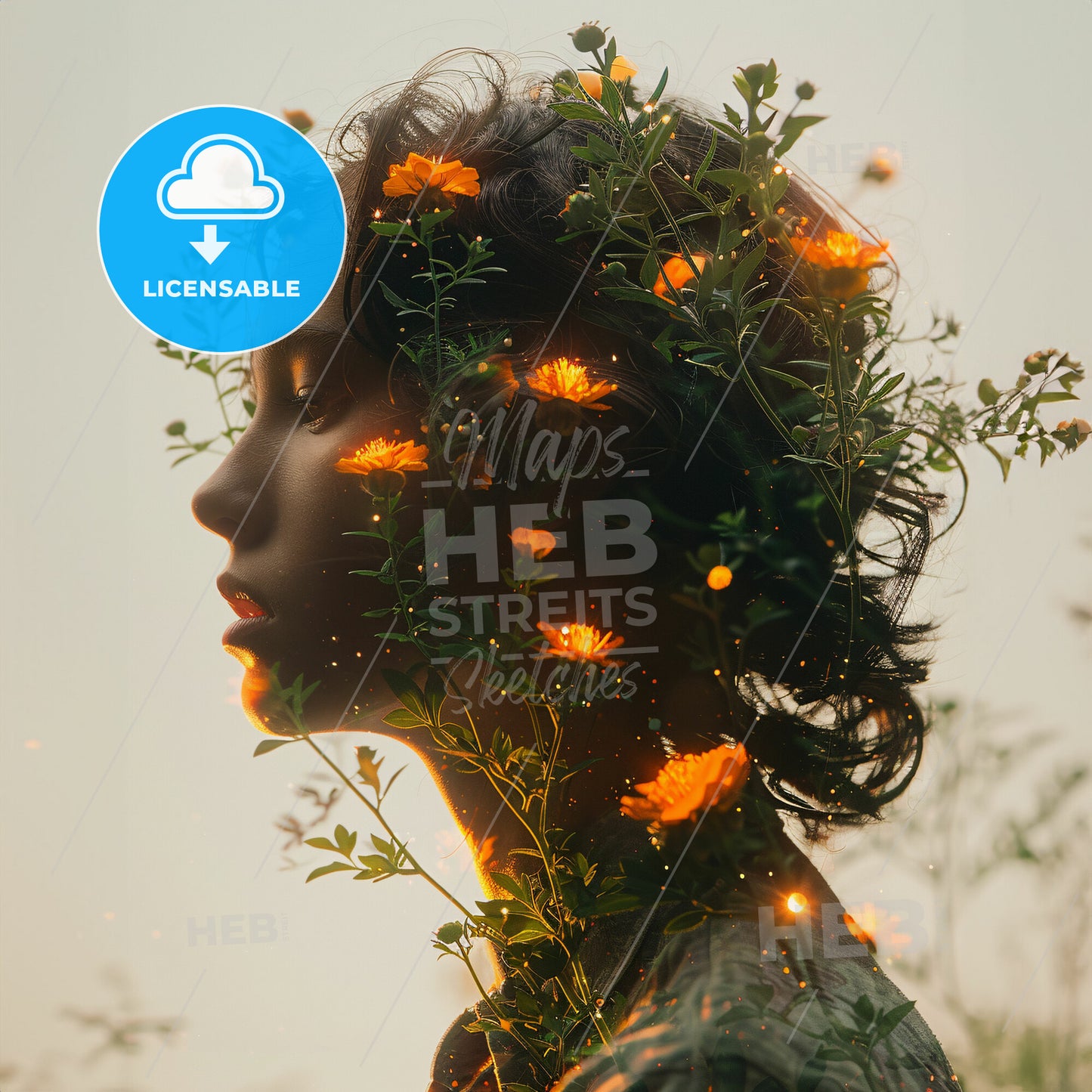 Pocketful of Posies: A Garden’s Tale - A woman with flowers around her head