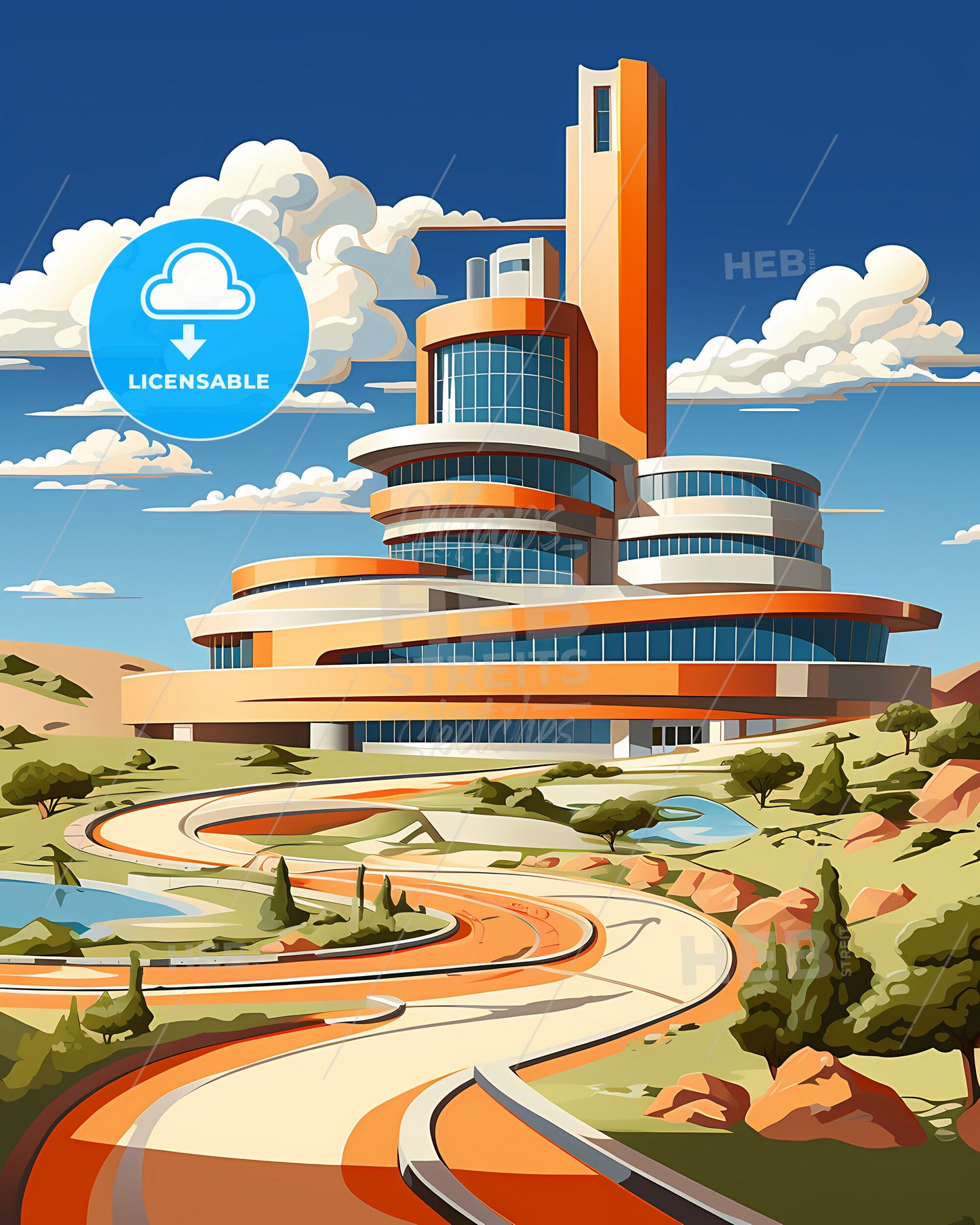 Art Painting, City Skyline, Ponta Grossa Brazil, Vibrant Colors, Building, Curved Road