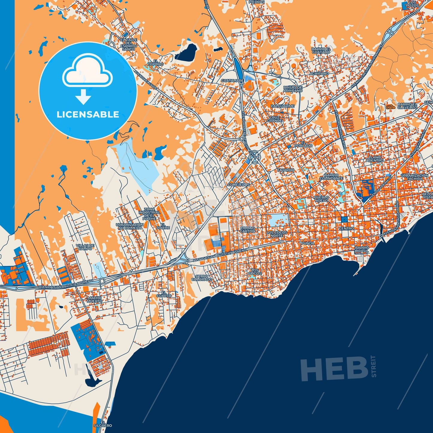 Colorful Porlamar Street Map with Labels and Buildings