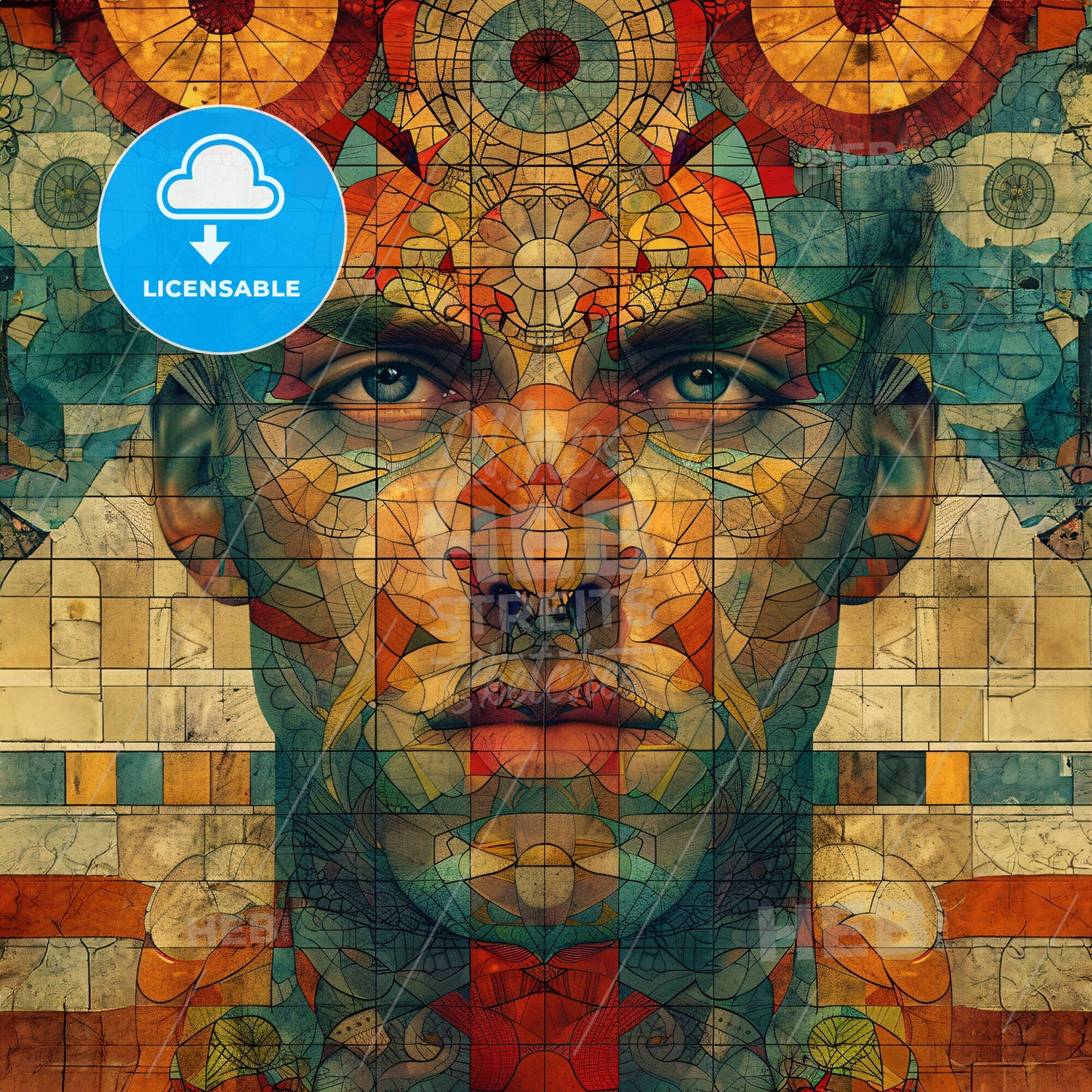 A Man's Face With Colorful Patterns