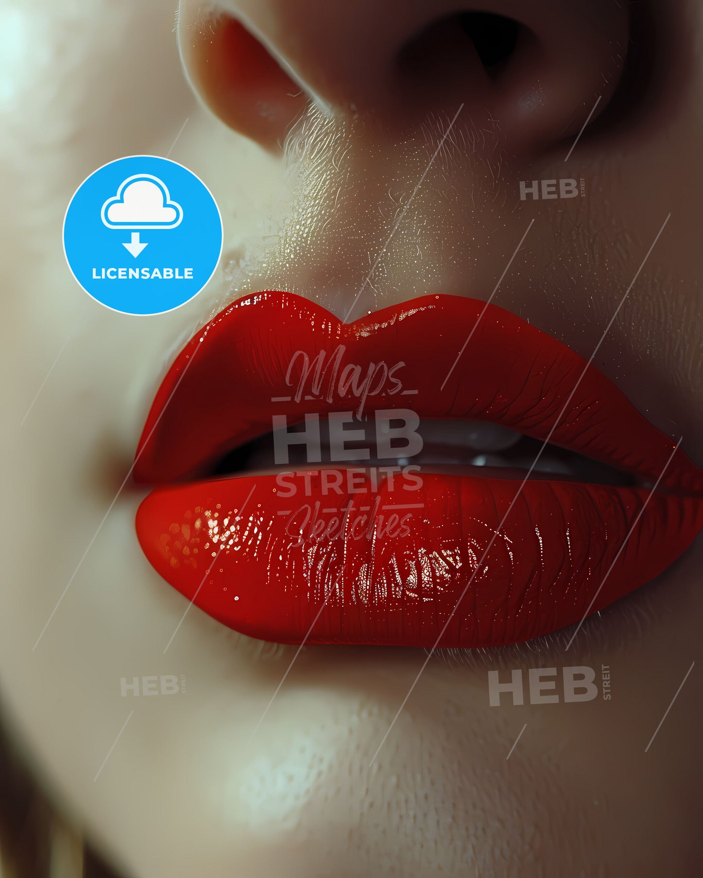 Artistic representation amplifying class tension through vivid lipstick