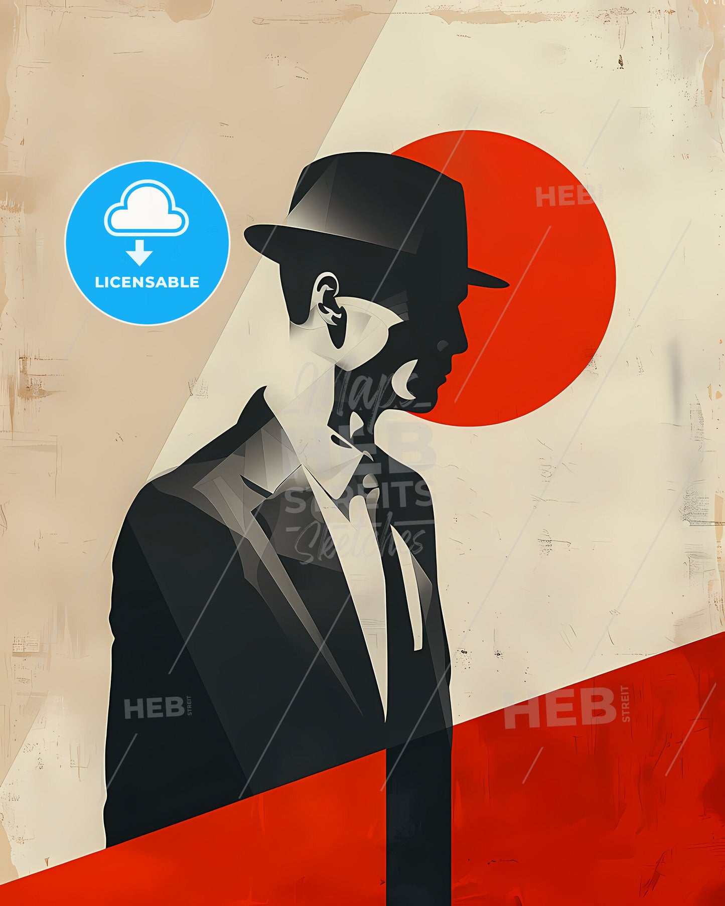 Bauhaus Style Modernism Painting Print Man Suit Tie Vibrant Art