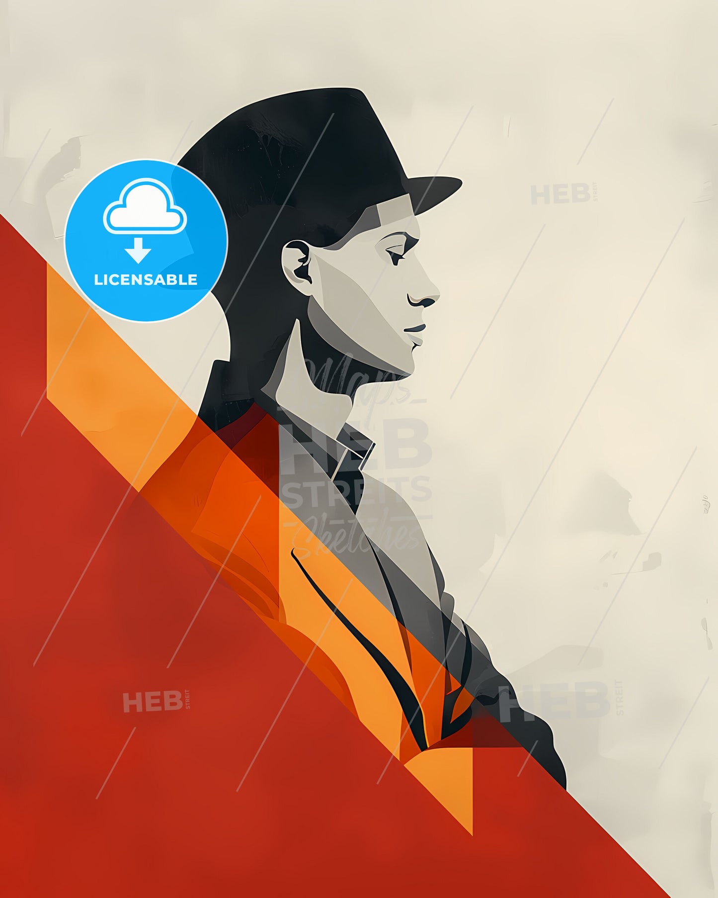 Bauhaus Style Modern Minimalist Poster Painting Man in Hat Art Artwork