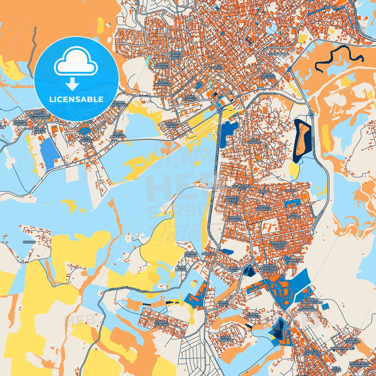 Colorful Pouso Alegre Street Map with Labels and Buildings