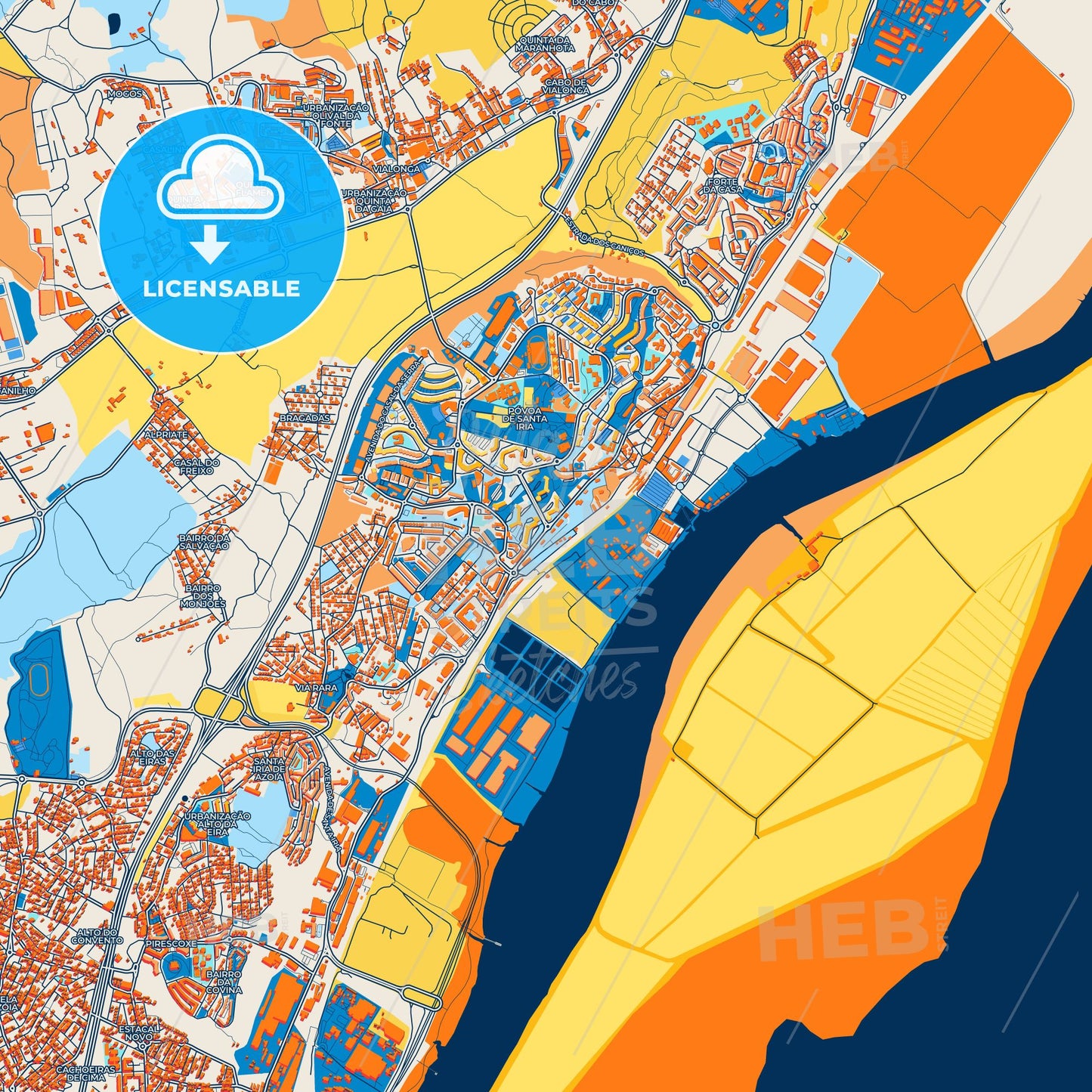 Colorful Póvoa de Santa Iria Street Map with Labels and Buildings