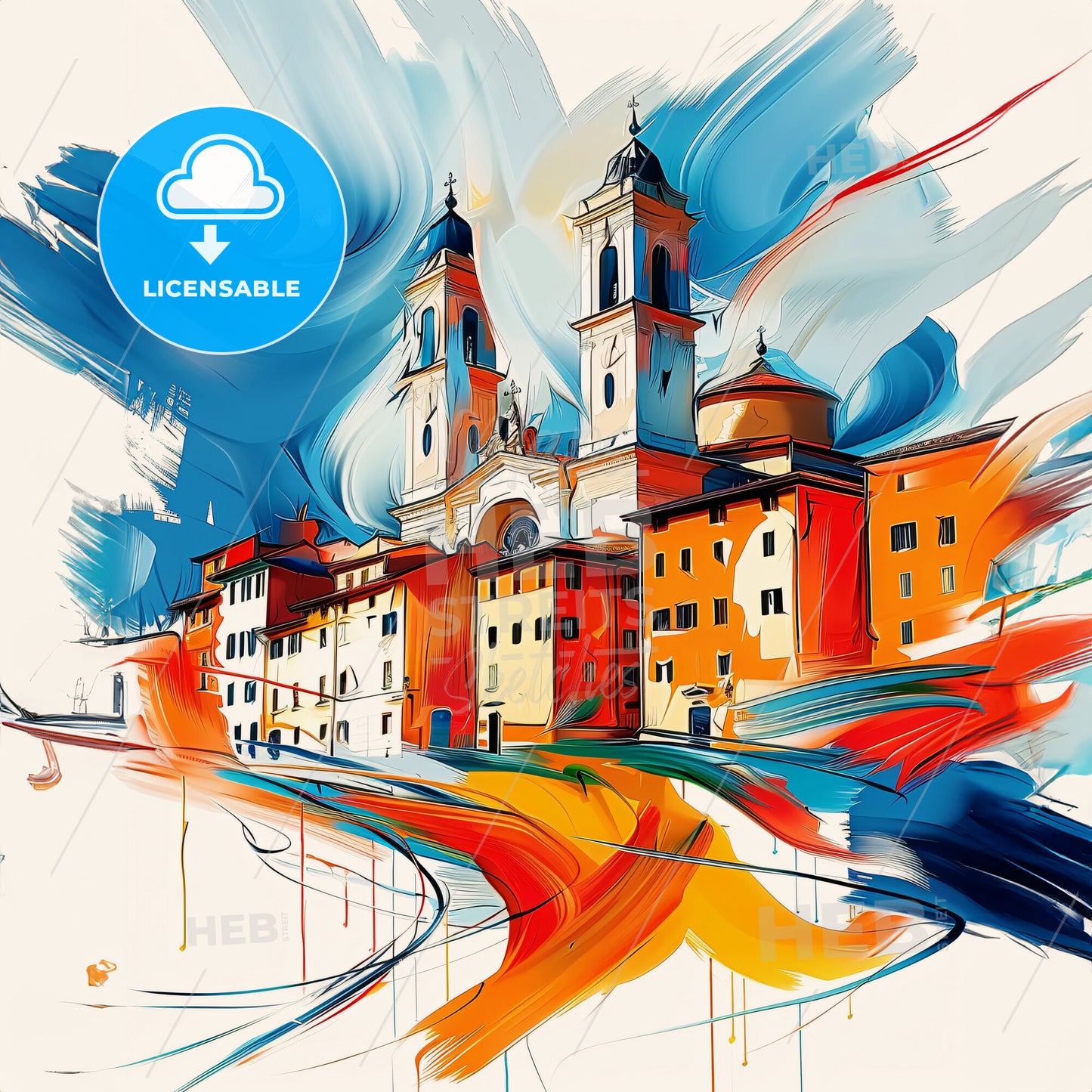 Vibrant Prato , Italy - A Painting Of A Building With Towers