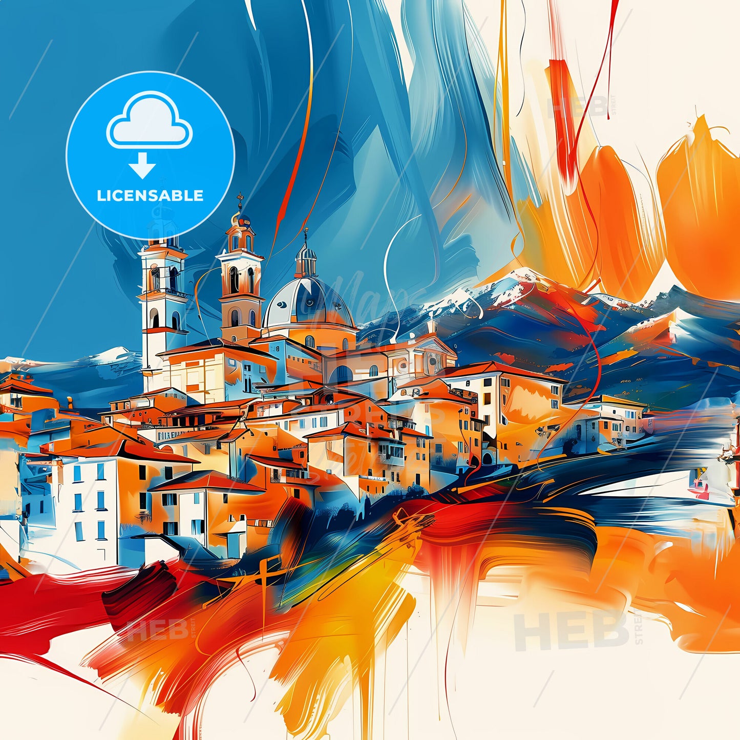 Vibrant Prato , Italy - A Painting Of A Town