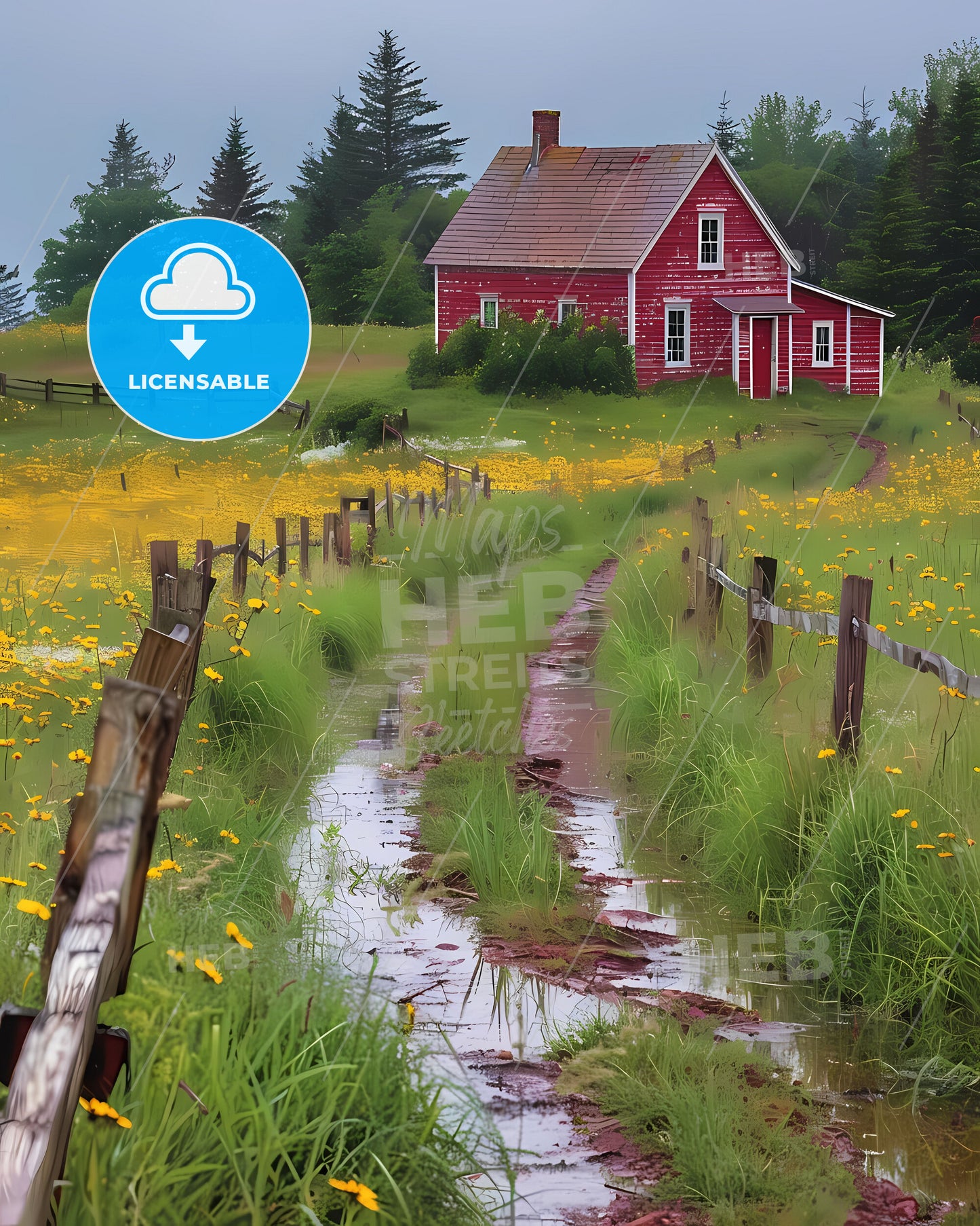 Prince Edward Island Canada Red Field Yellow Flowers Painting Art