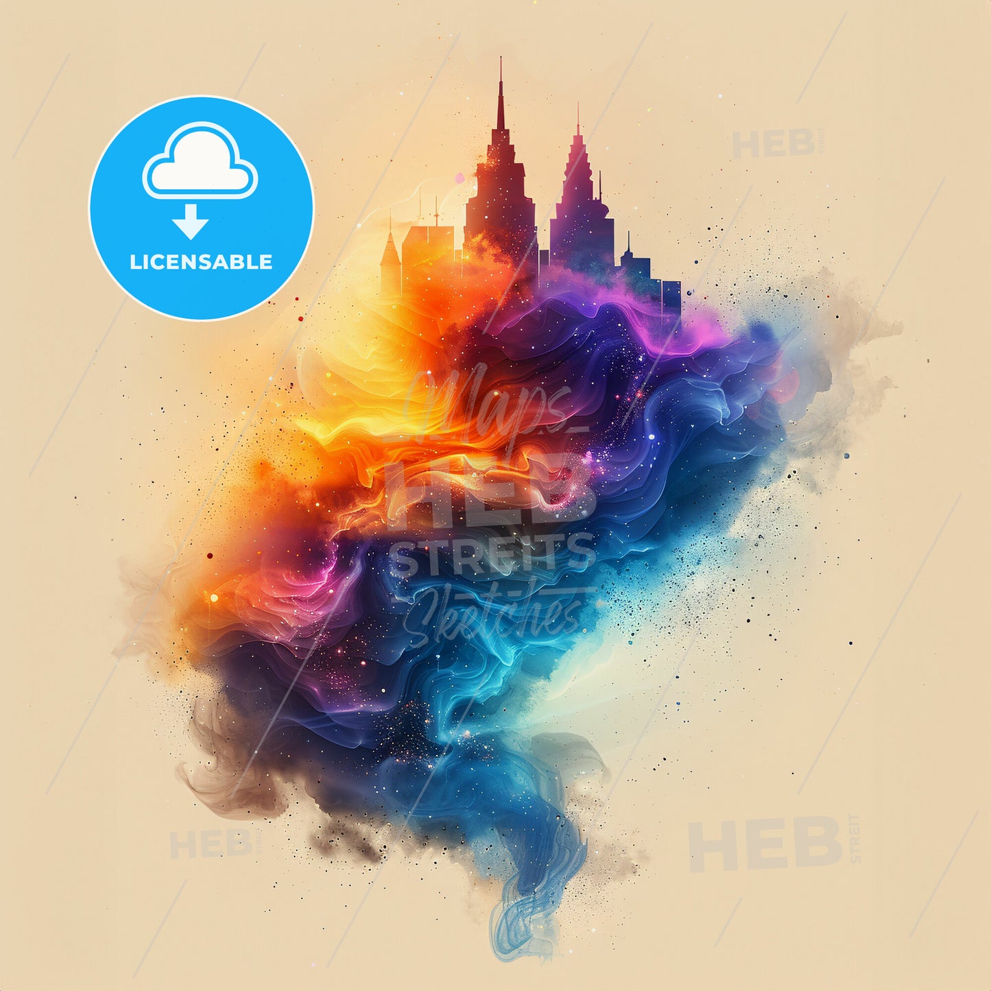 Prismatic Pulse: The Beat of Colors - A colorful smoke and buildings