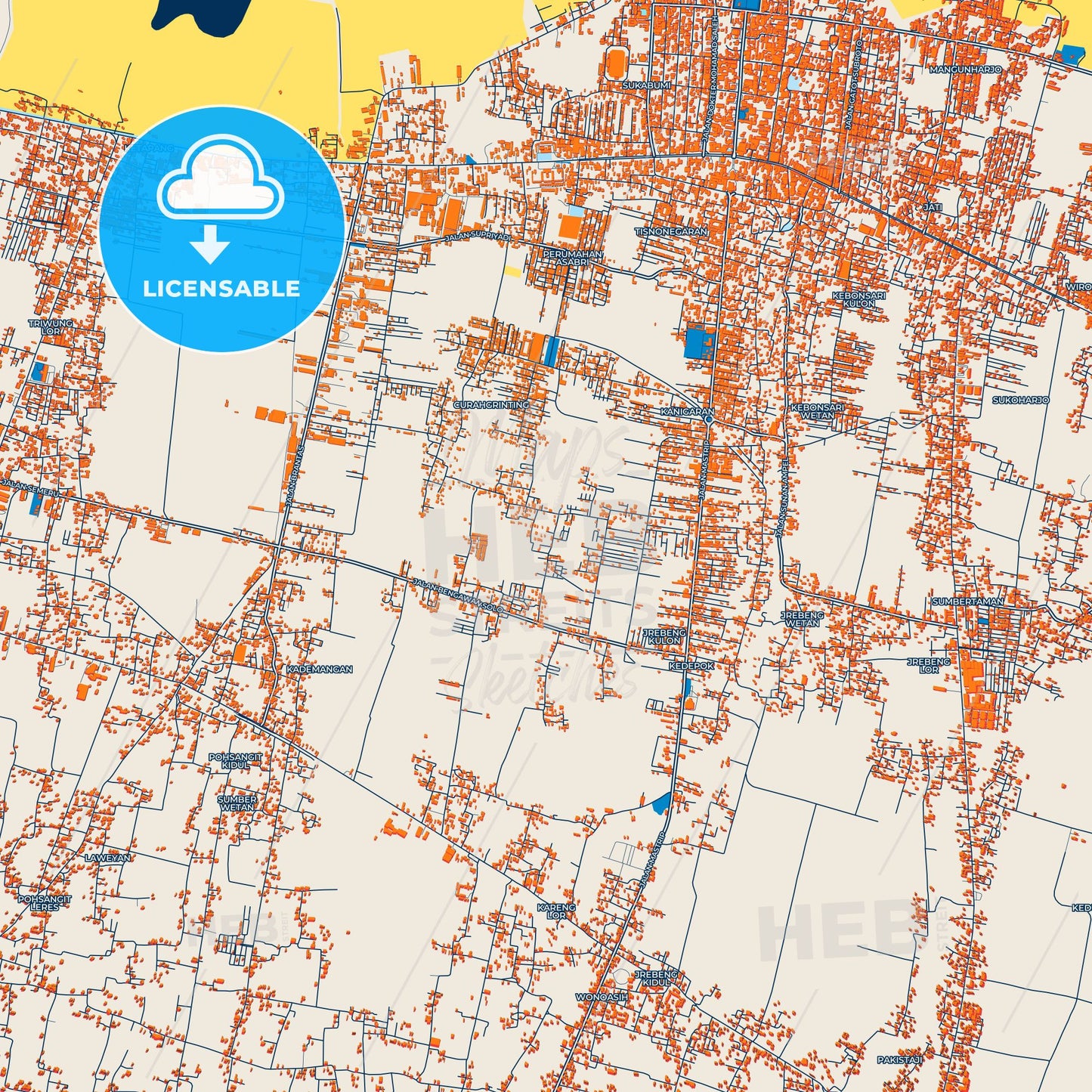 Colorful Probolinggo Street Map with Labels and Buildings