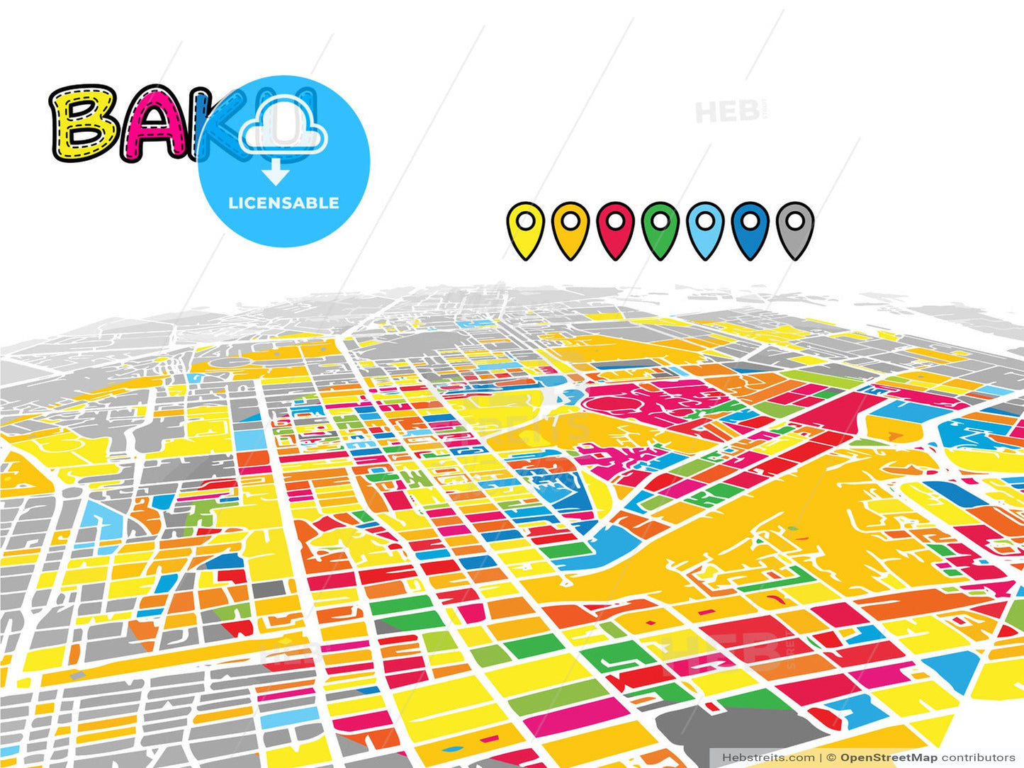 Baku, Azerbaijan, downtown map in perspective