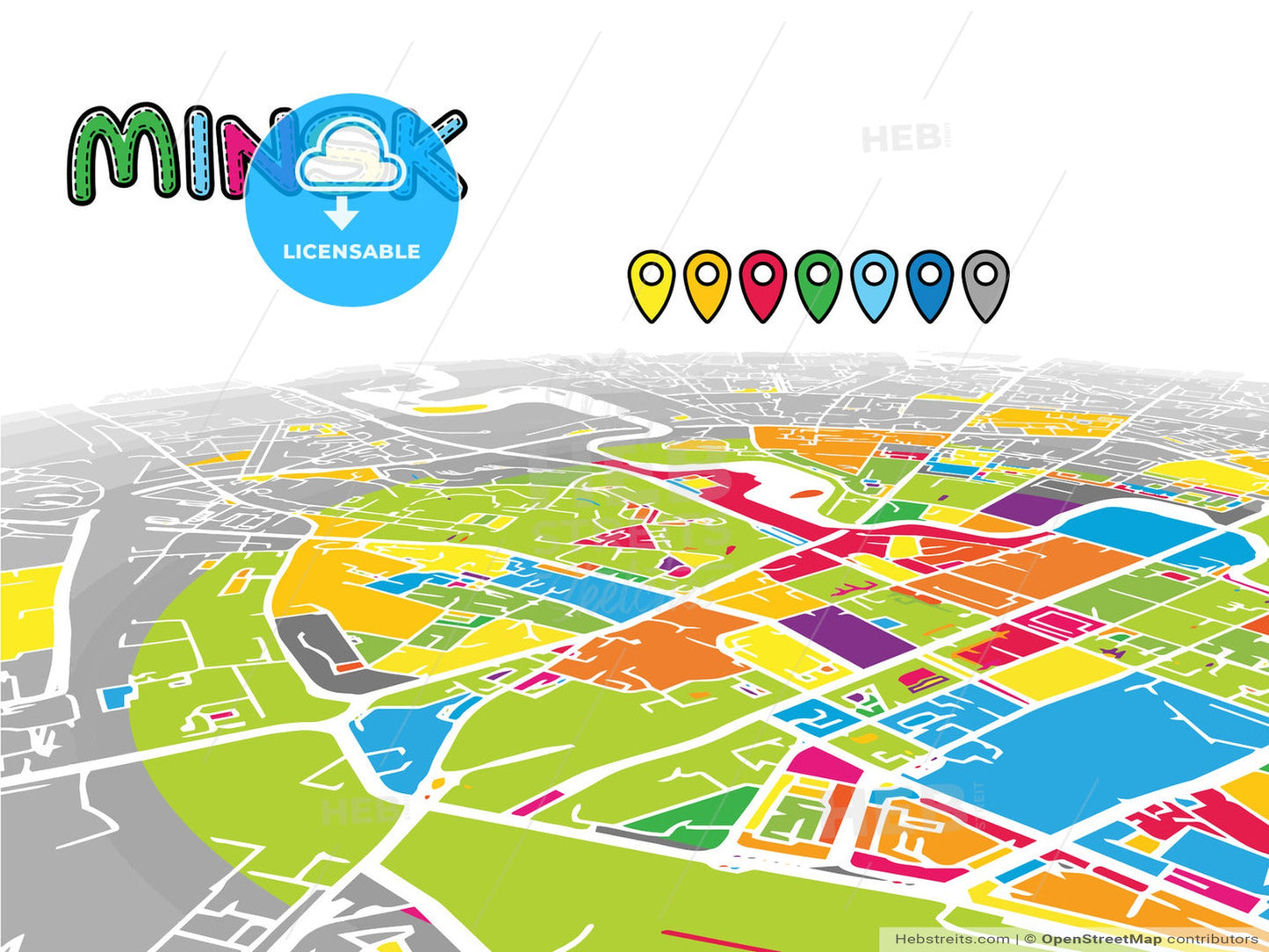 Minsk, Belarus, downtown map in perspective