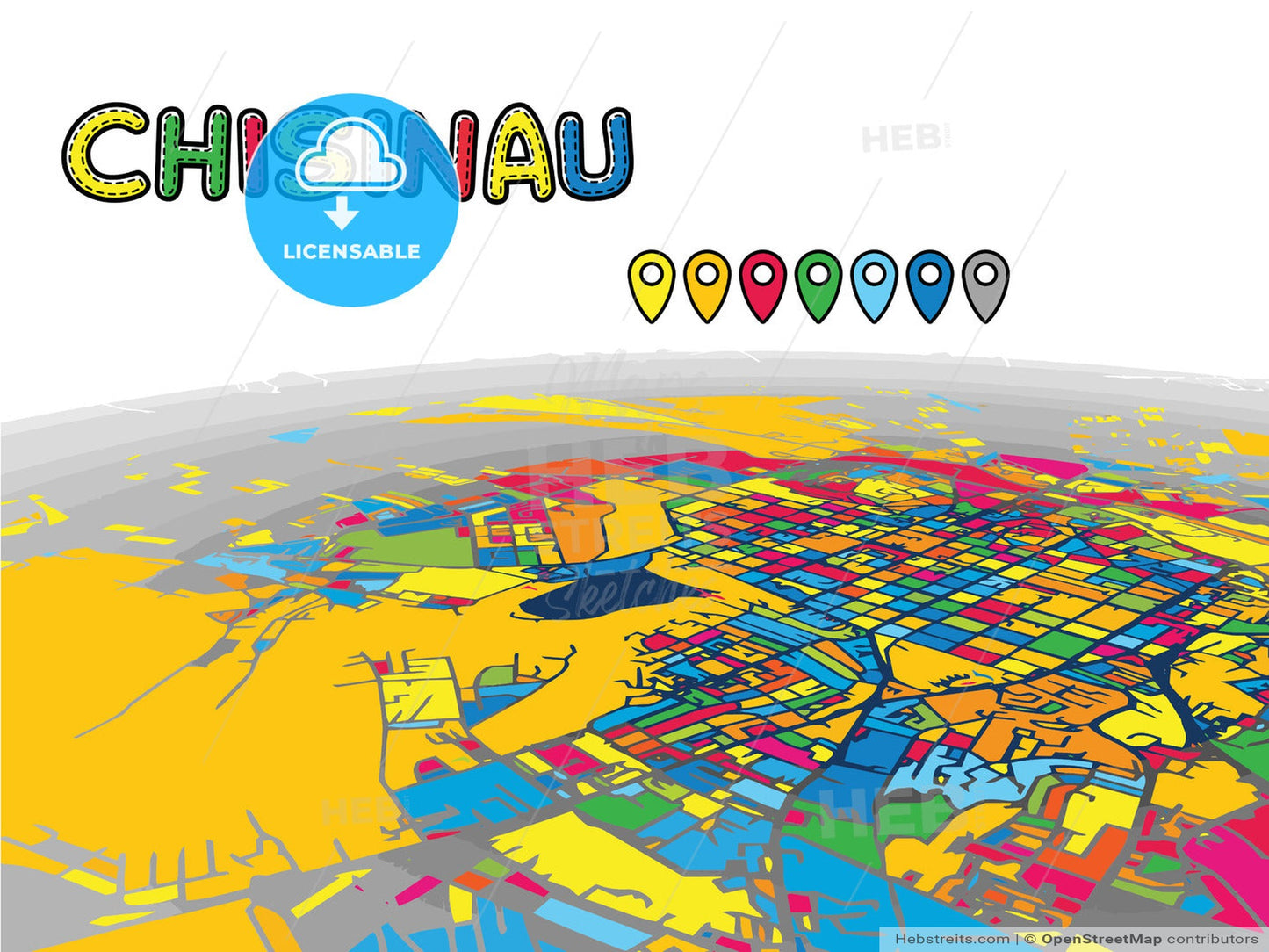 Chisinau, Moldova, downtown map in perspective