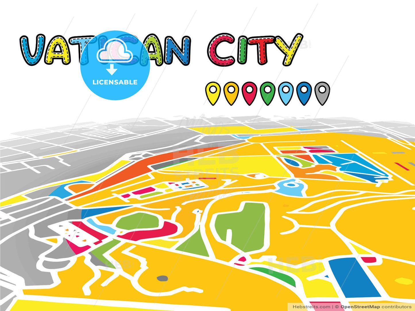 Vatican City downtown map in perspective