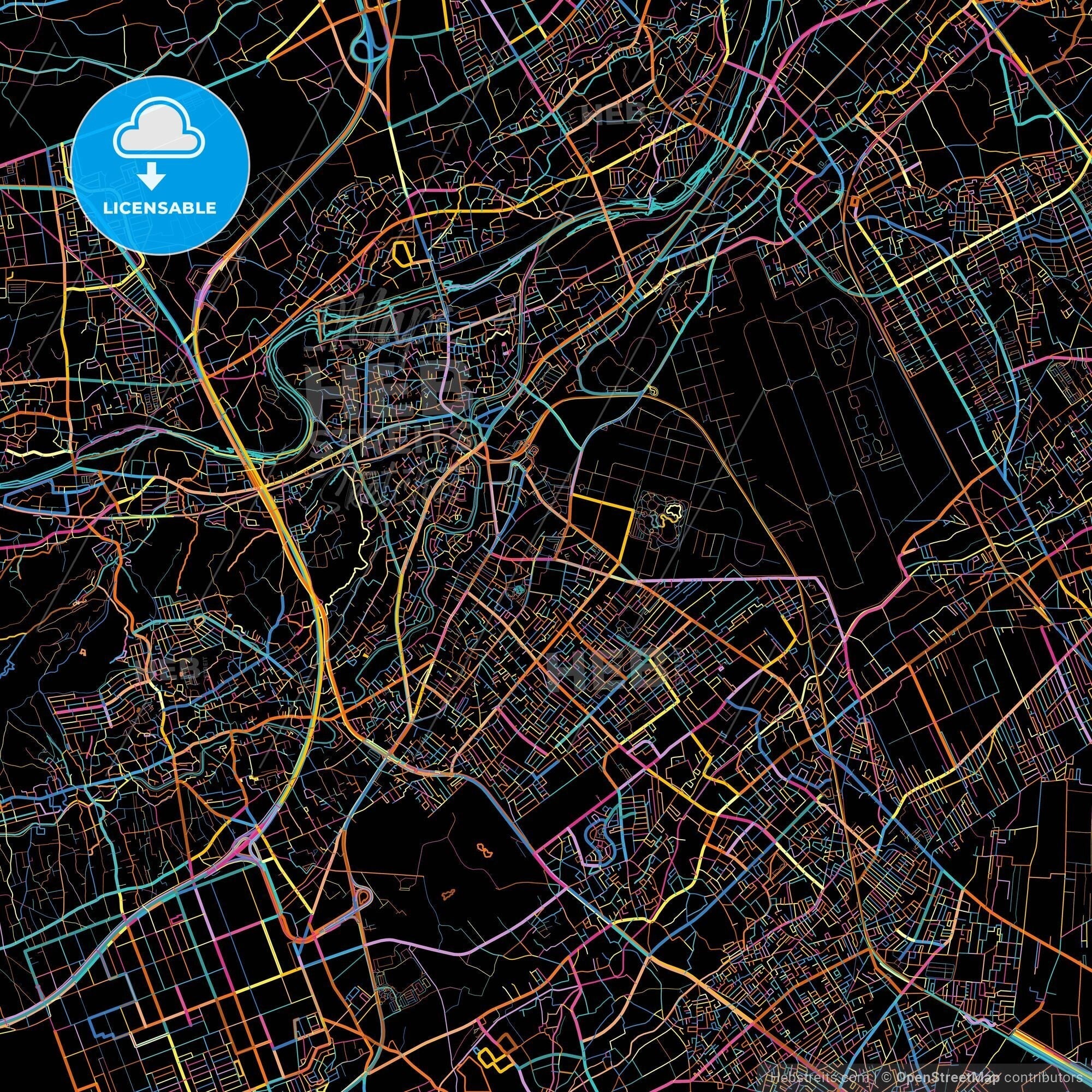 iruma-saitama-japan-colorful-city-map-on-black-background-hebstreits