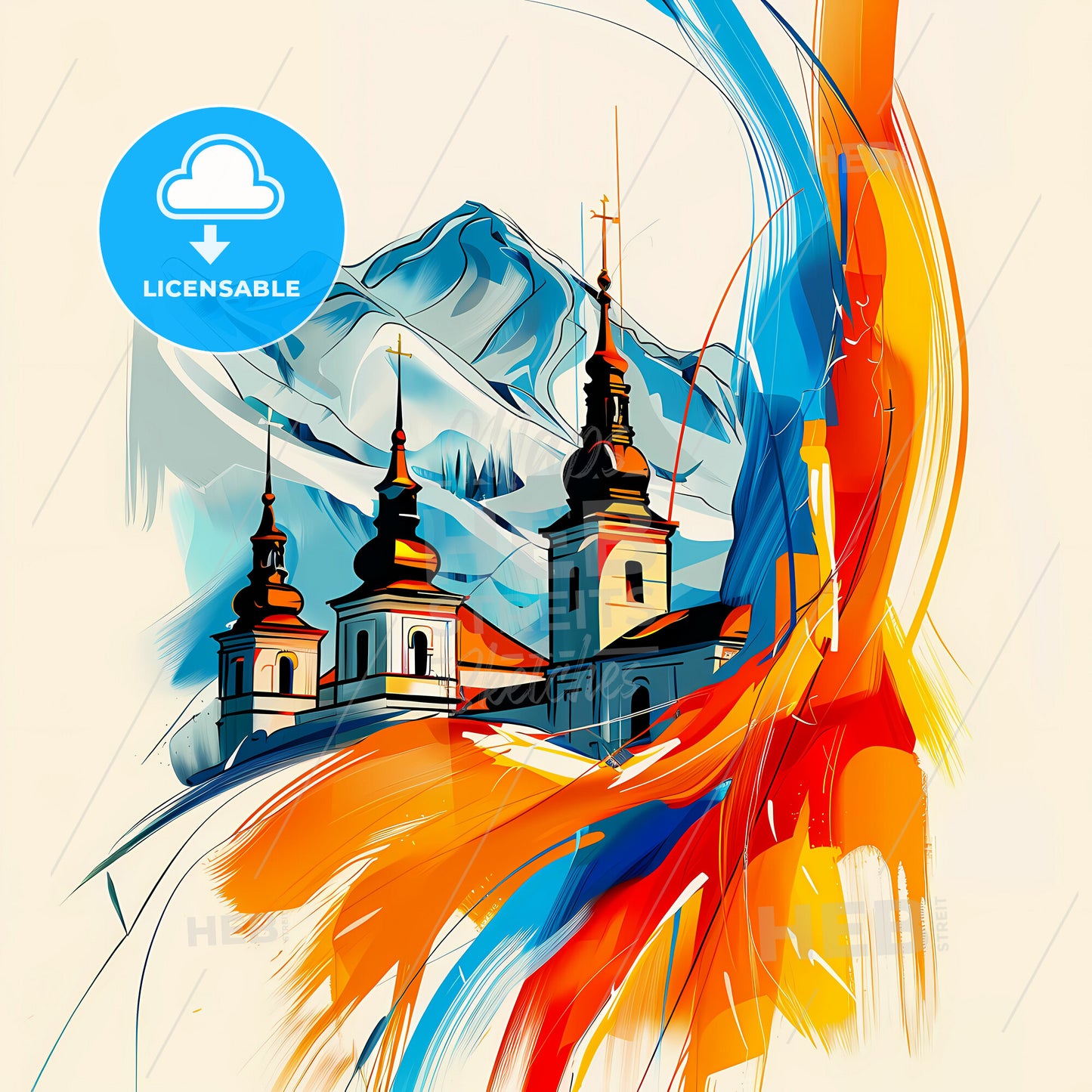 Vibrant Provo, Utah - A Painting Of A Building With A Mountain In The Background